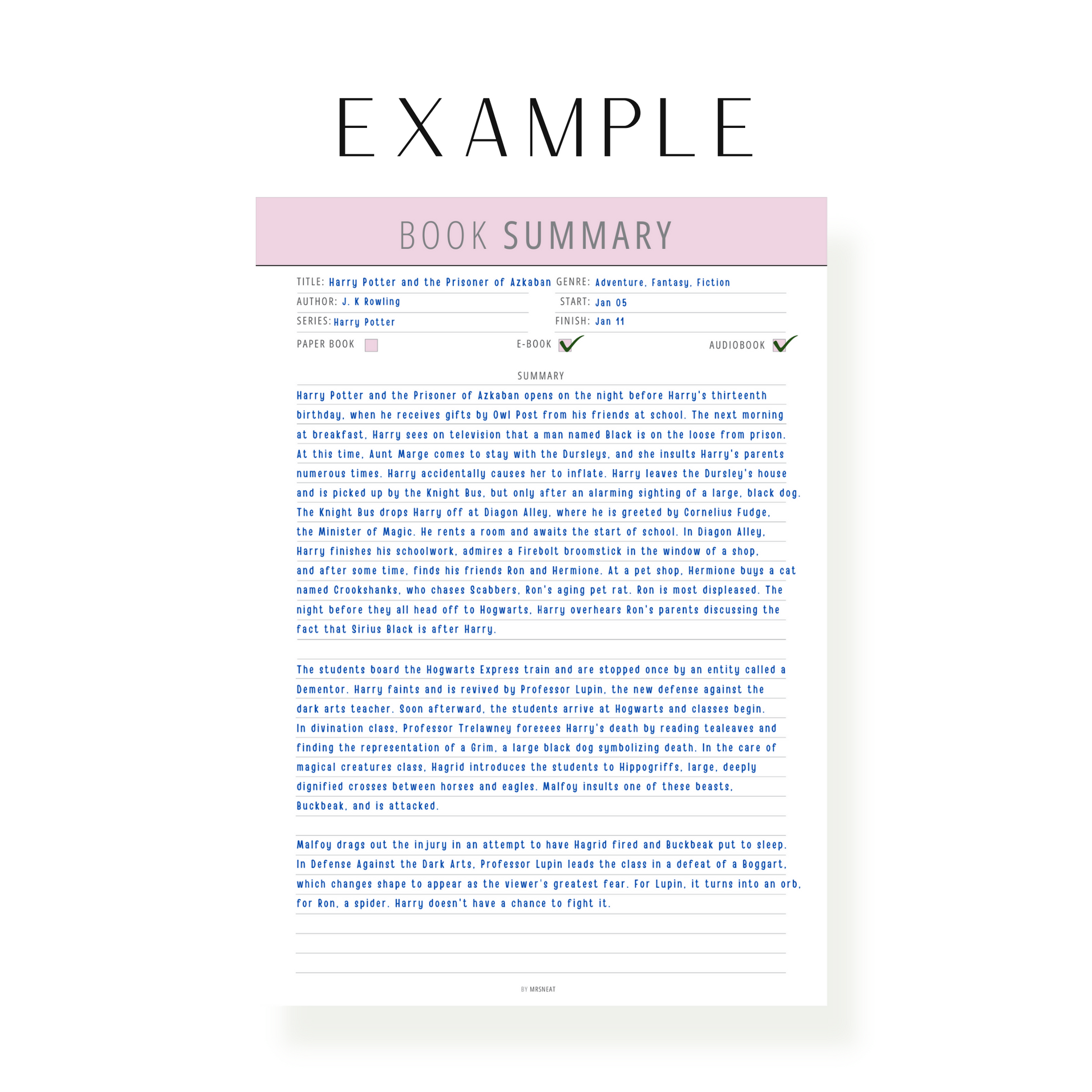 Lilac Book Summary Template Printable