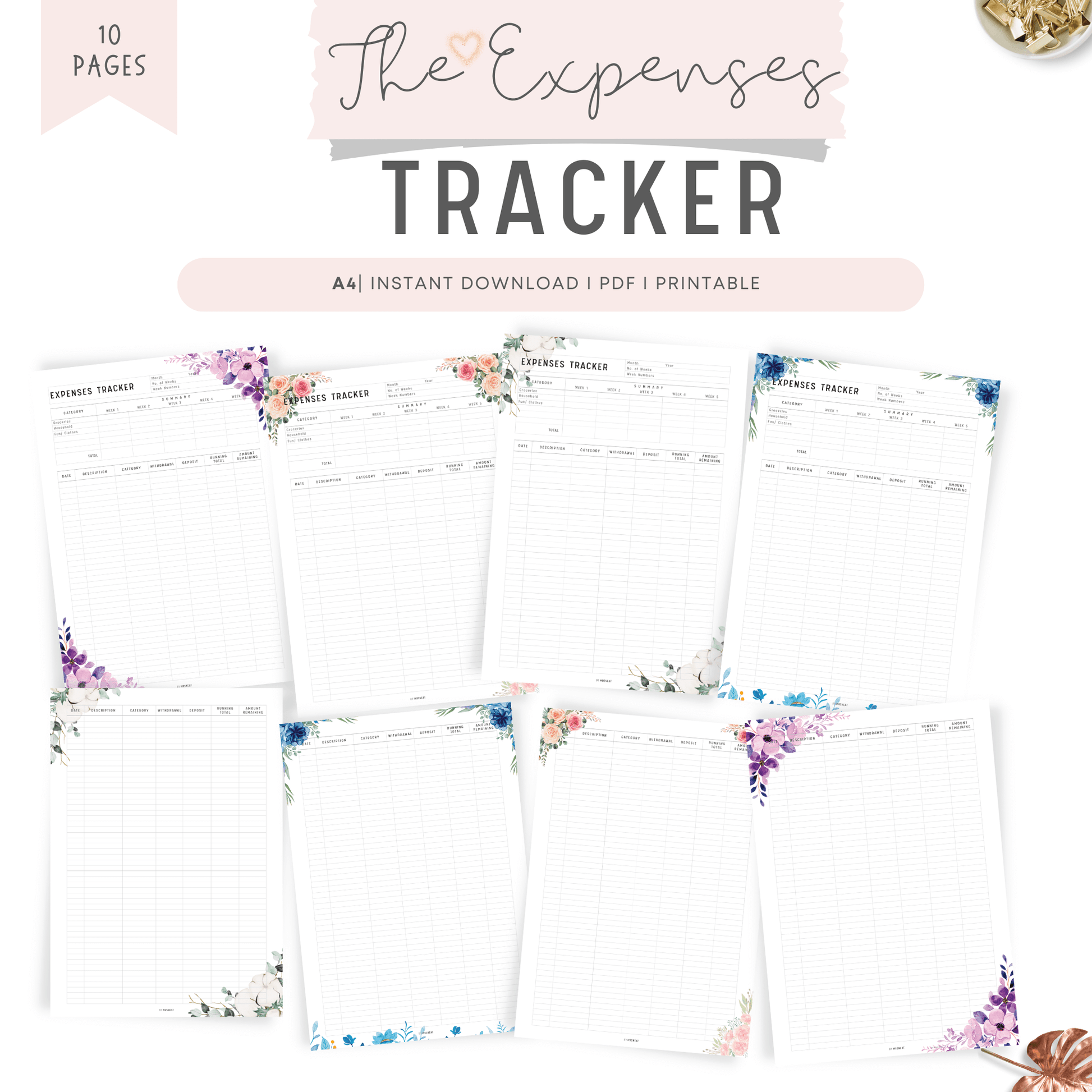 Fillable Expenses Tracker Printable Planner, Editable Bill Tracker, Floral Spending Tracker, Minimalist Expense Tracker, A4, PDF, 5 Styles