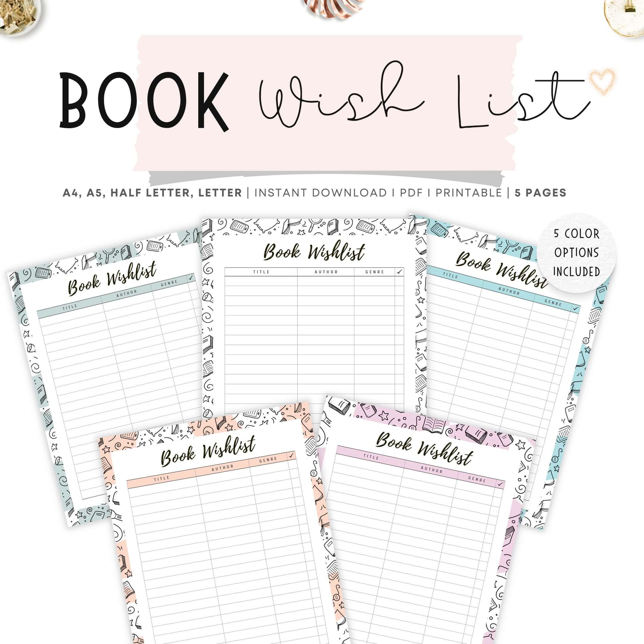 Colorful Book Wishlist Template PRINTABLE - M422 – mrsneat