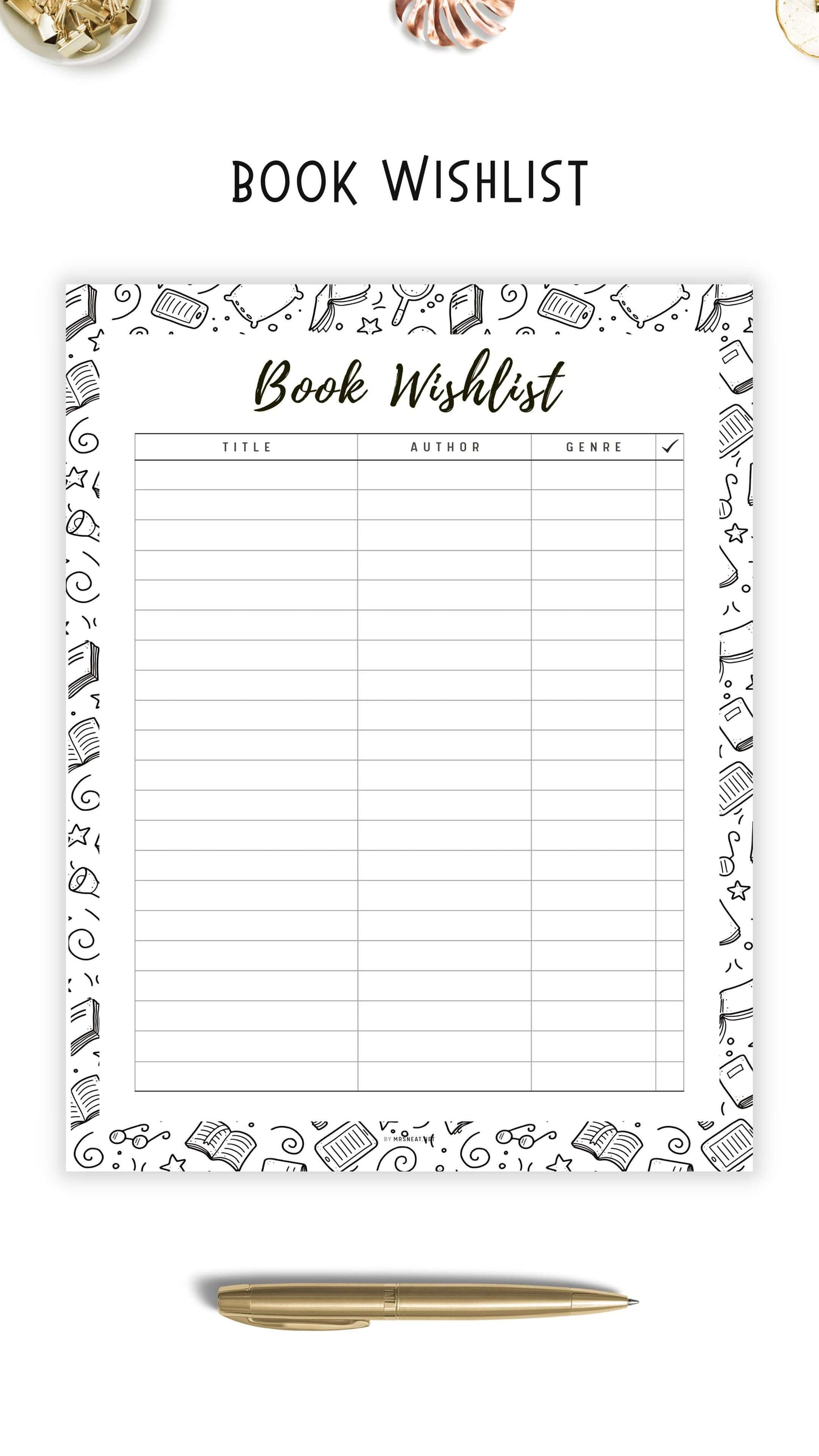 Colorful Book Wishlist Template Printable, 5 colors : Peach, Green, Blue, Pink and Neutral, A4, A5, Letter, Half Letter, Digital Planner