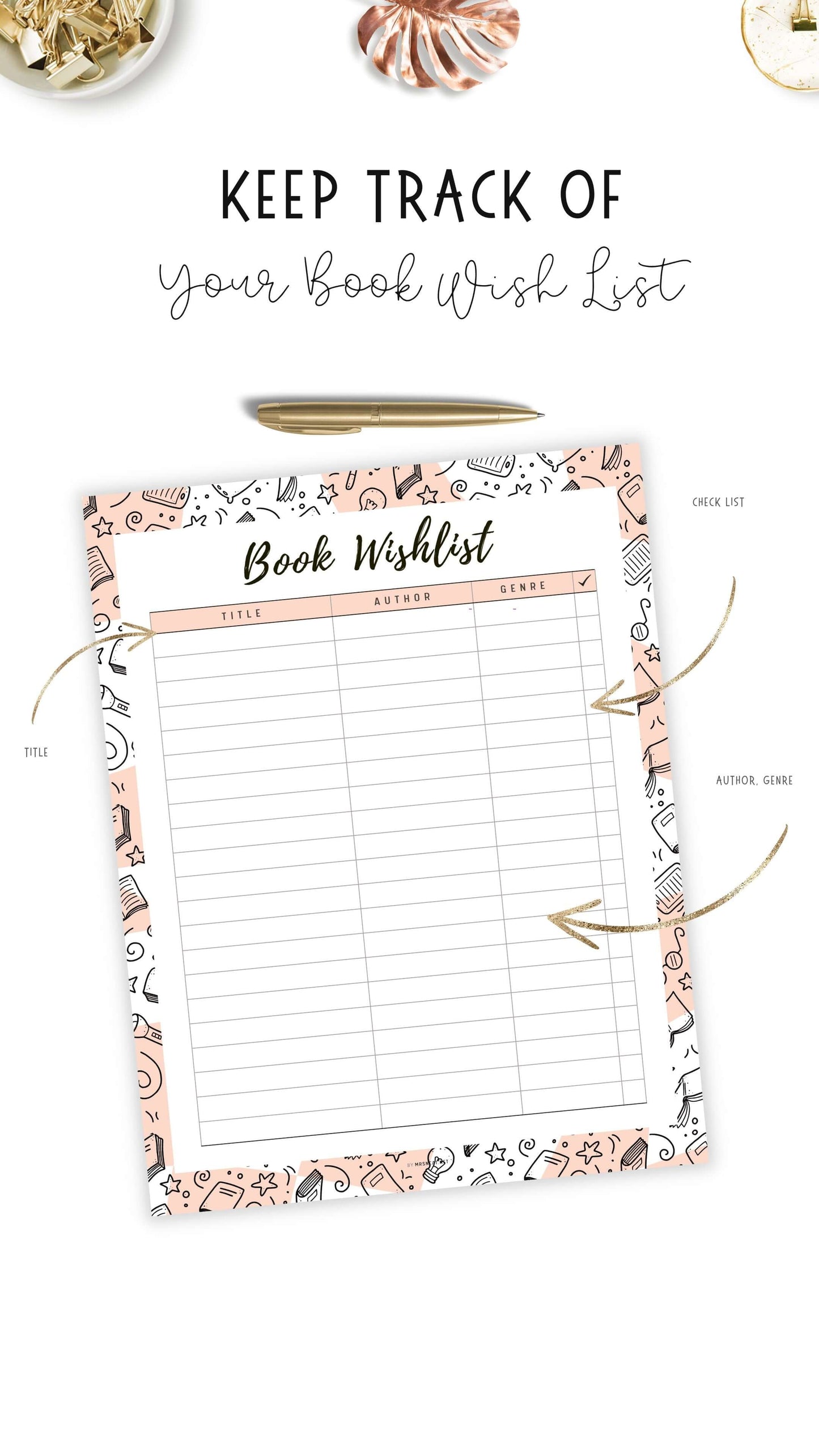 Colorful Book Wishlist Template Printable, 5 colors : Peach, Green, Blue, Pink and Neutral, A4, A5, Letter, Half Letter, Digital Planner