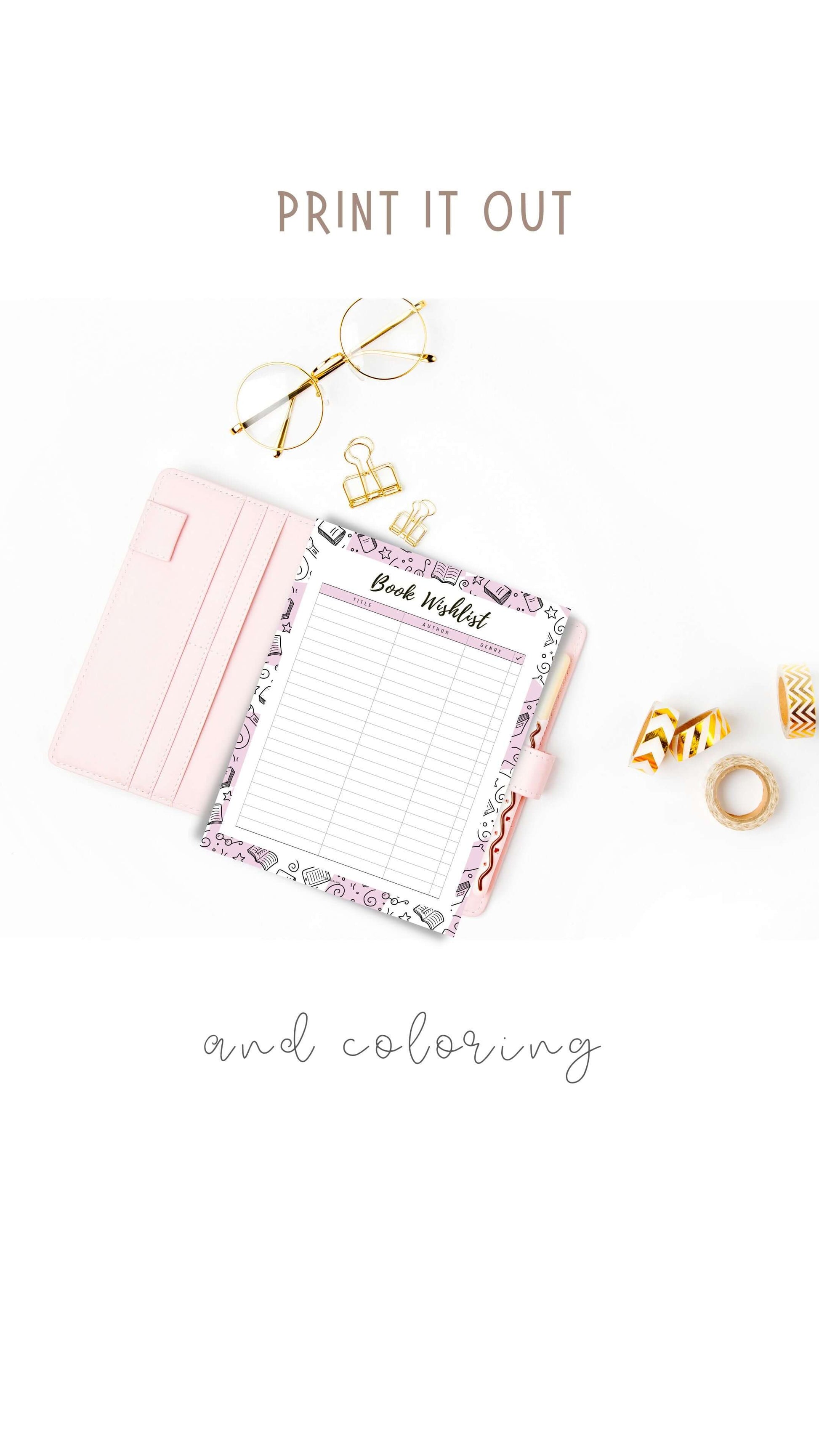 Colorful Book Wishlist Template Printable, 5 colors : Peach, Green, Blue, Pink and Neutral, A4, A5, Letter, Half Letter, Digital Planner