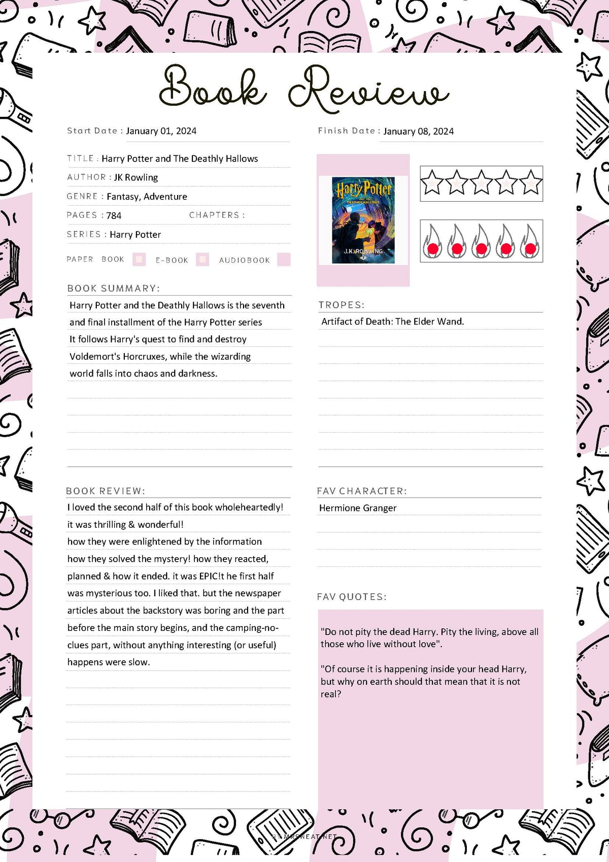 Book Review Template Printable - M510 – mrsneat