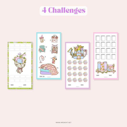 Bookish Savings Challenge, A6, 4 Challenges, 4 Versions, Colorful and cute