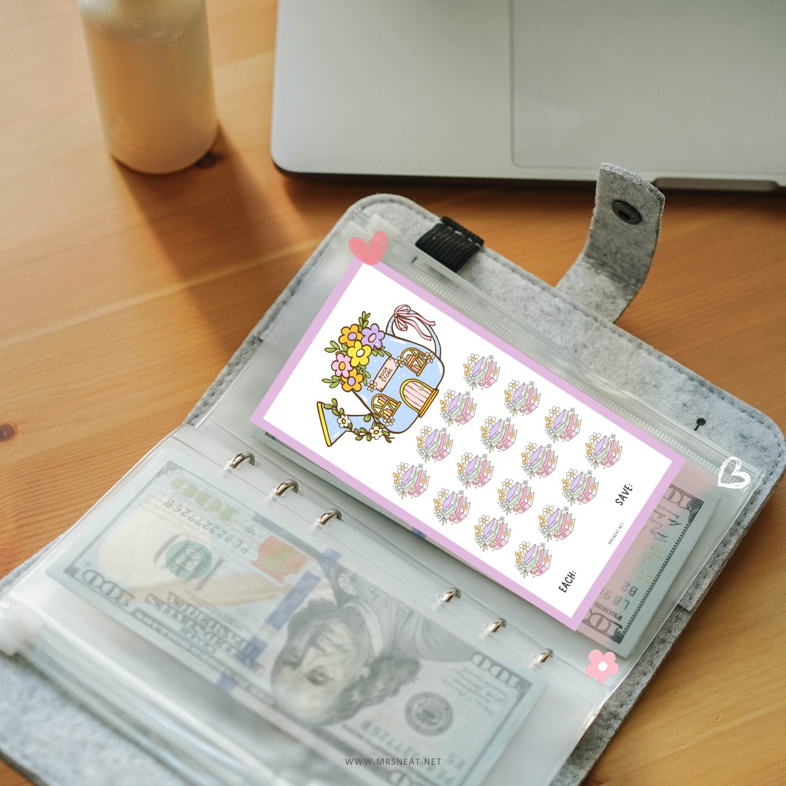 Cute Lilac Bookish Savings Challenge Printable for Low Income Budget Tracker A6 size to save some amount you decide