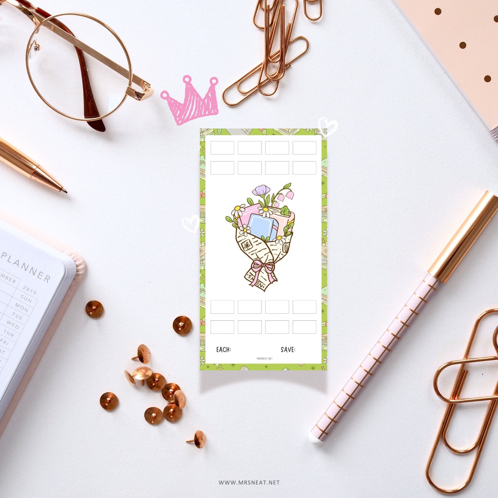 Adorable Green Bookish Savings Challenge PRINTABLE for Book Lovers A6 size Digital Download