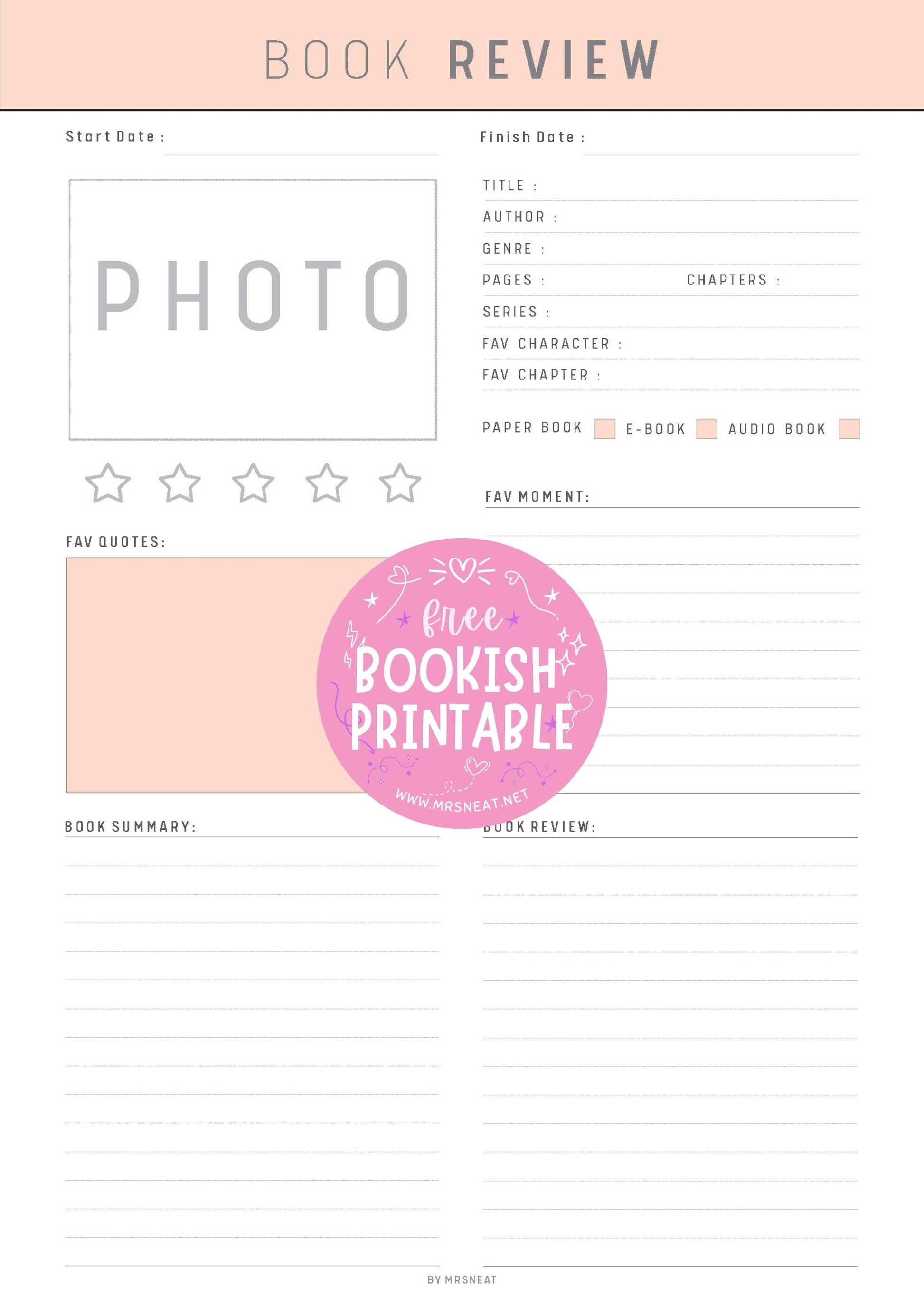 Free Kawaii  Colorful Book Review Template Bookish Printable