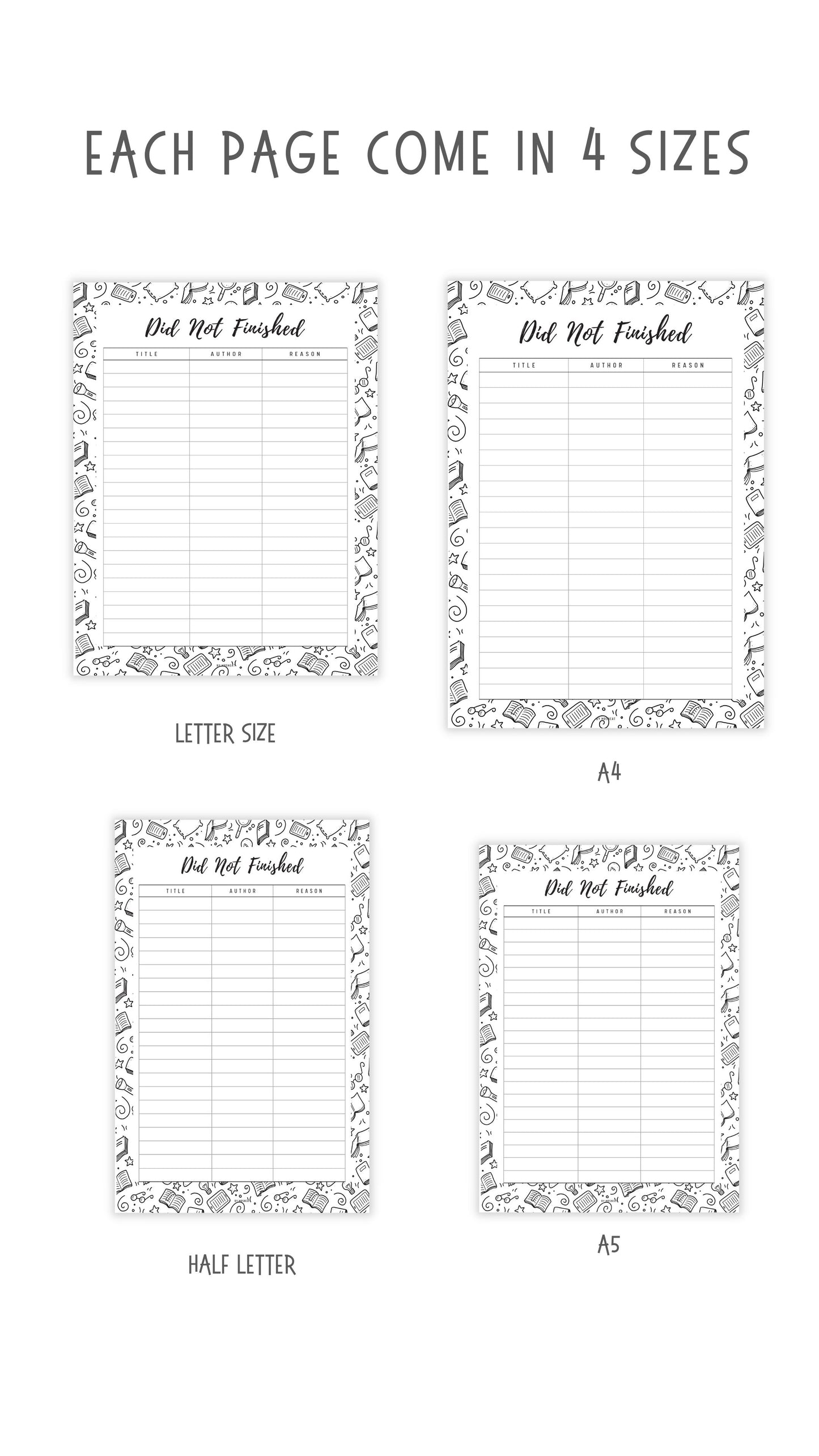 Books I Did Not Finished Template Printable, 5 colors : Blue, Neutral, Green, Pink, Peach, 4 sizes : A4, A5, Letter, Half Letter, Digital Planner