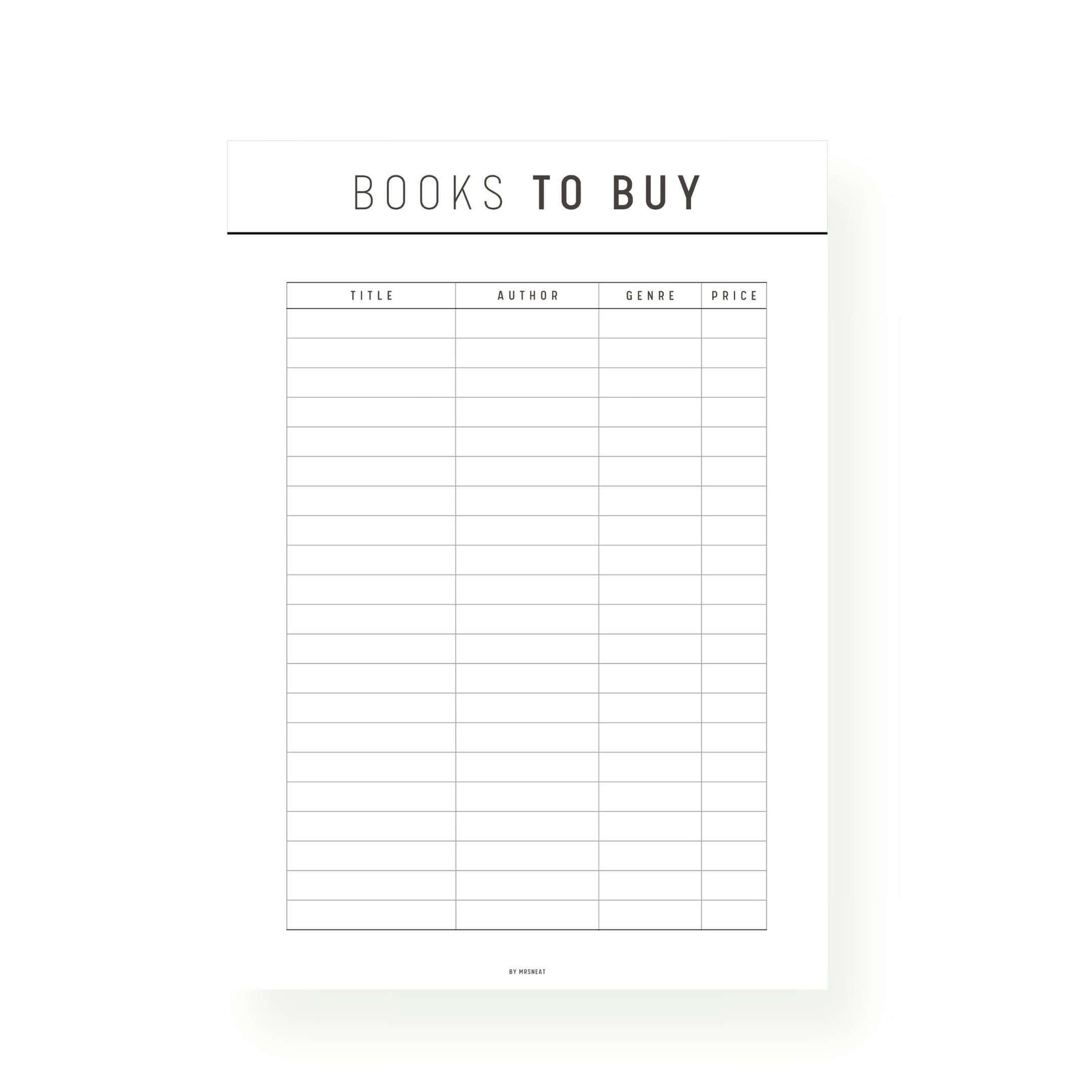 Neutral Books To Buy Template Printable