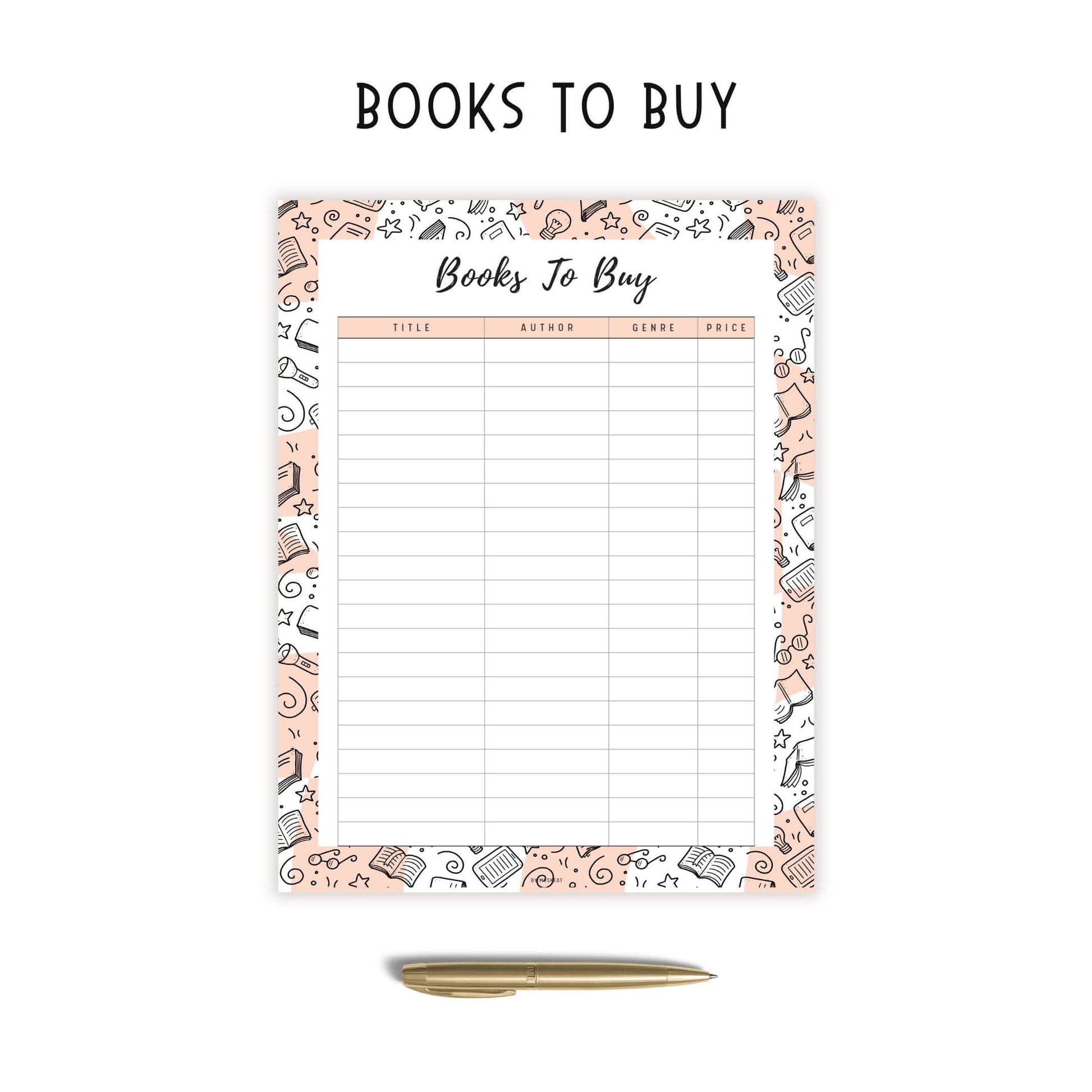 Books To Buy Template Printable, Pink, Peach, Blue, Green, Neutral, A4, A5, Letter, Half Letter, Digital Planner