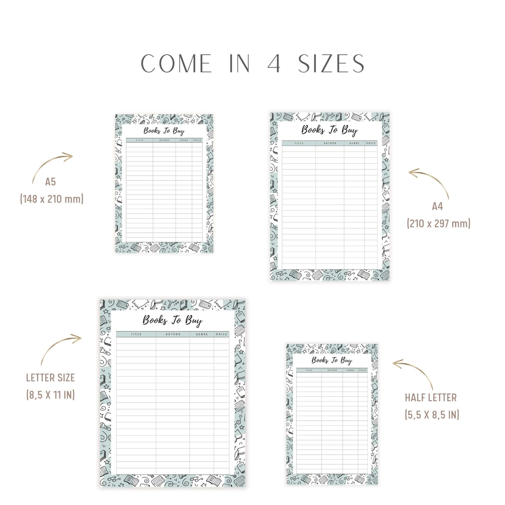 Books To Buy Template Printable, Pink, Peach, Blue, Green, Neutral, A4, A5, Letter, Half Letter, Digital Planner