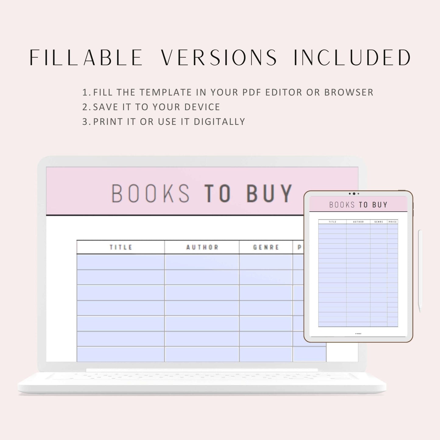 Books To Buy Template Printable Planner, Digital Book Planner, Fillable Book Planner, Printable Book Planner Inserts, A4, A5, Letter, Half Letter, 5 color options, Beautiful and Colorful Page