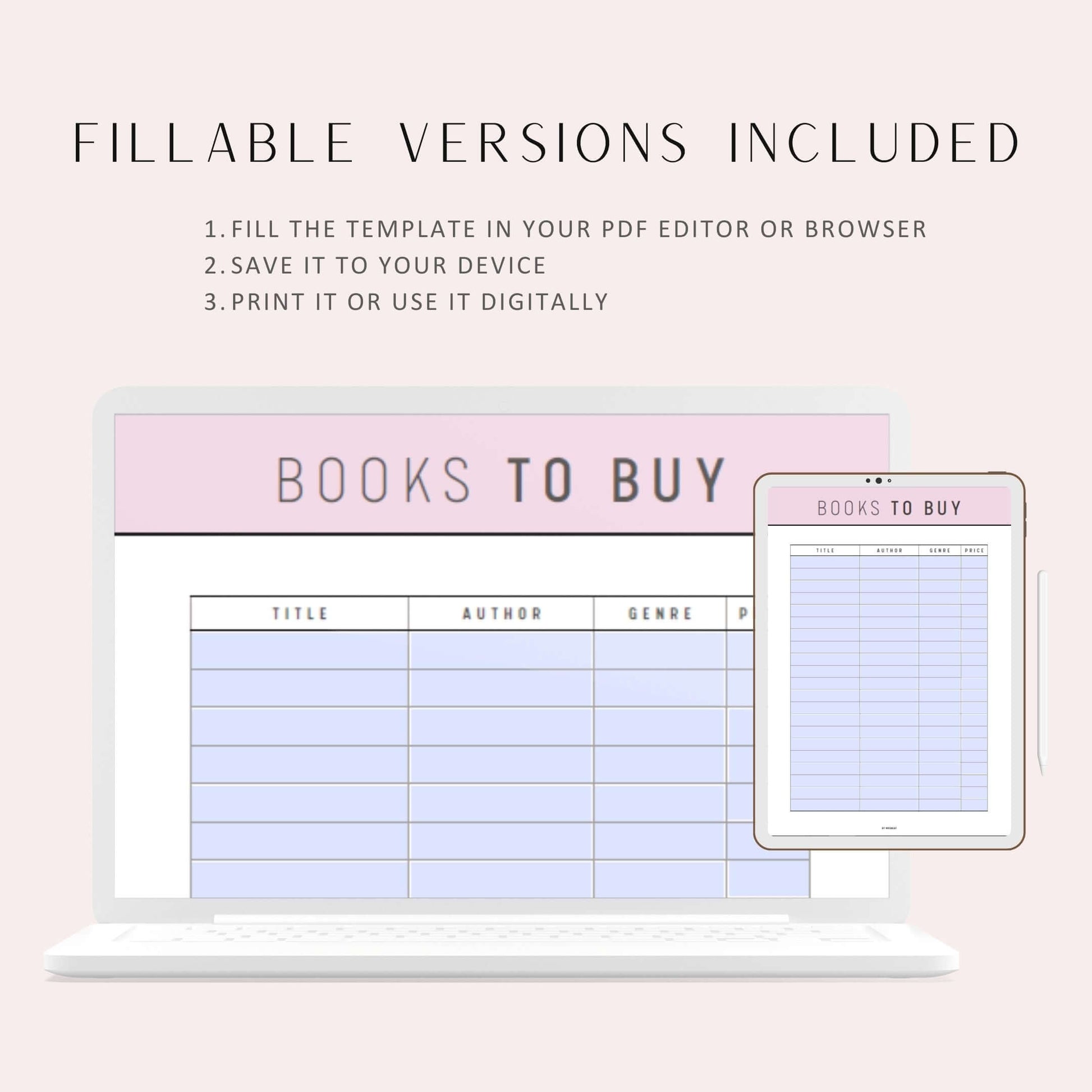 Books To Buy Template Printable Planner, Digital Book Planner, Fillable Book Planner, Printable Book Planner Inserts, A4, A5, Letter, Half Letter, 5 color options, Beautiful and Colorful Page