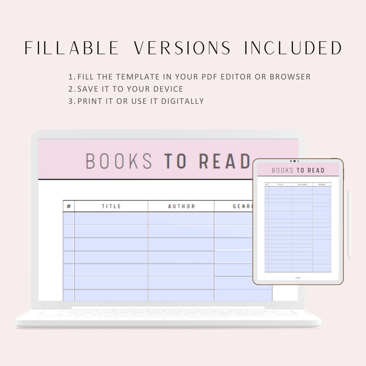 Books to Read List Template Printable, A4, A5, Letter, Half Letter, Digital Book Planner, Fillable Book Planner, 5 colors, beautiful and colorful planner