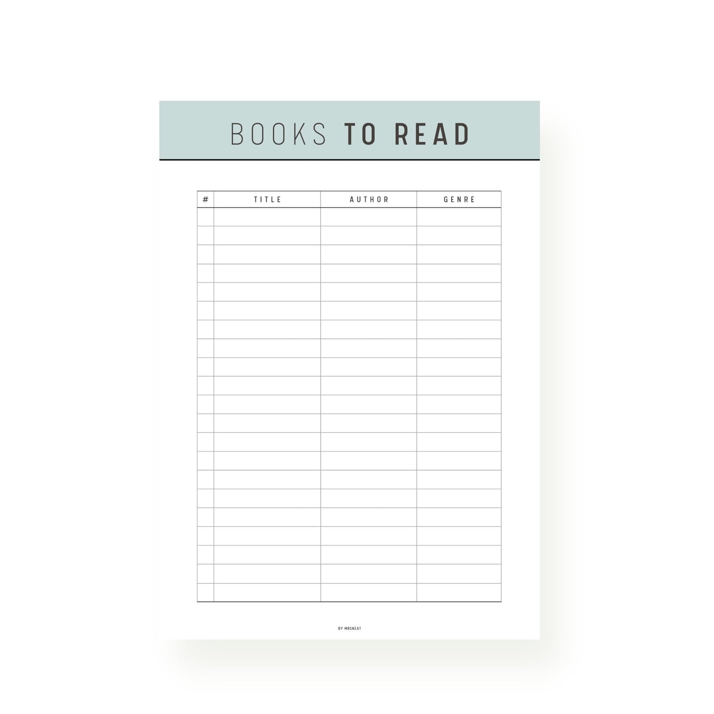 Green Books to Read List Template Printable