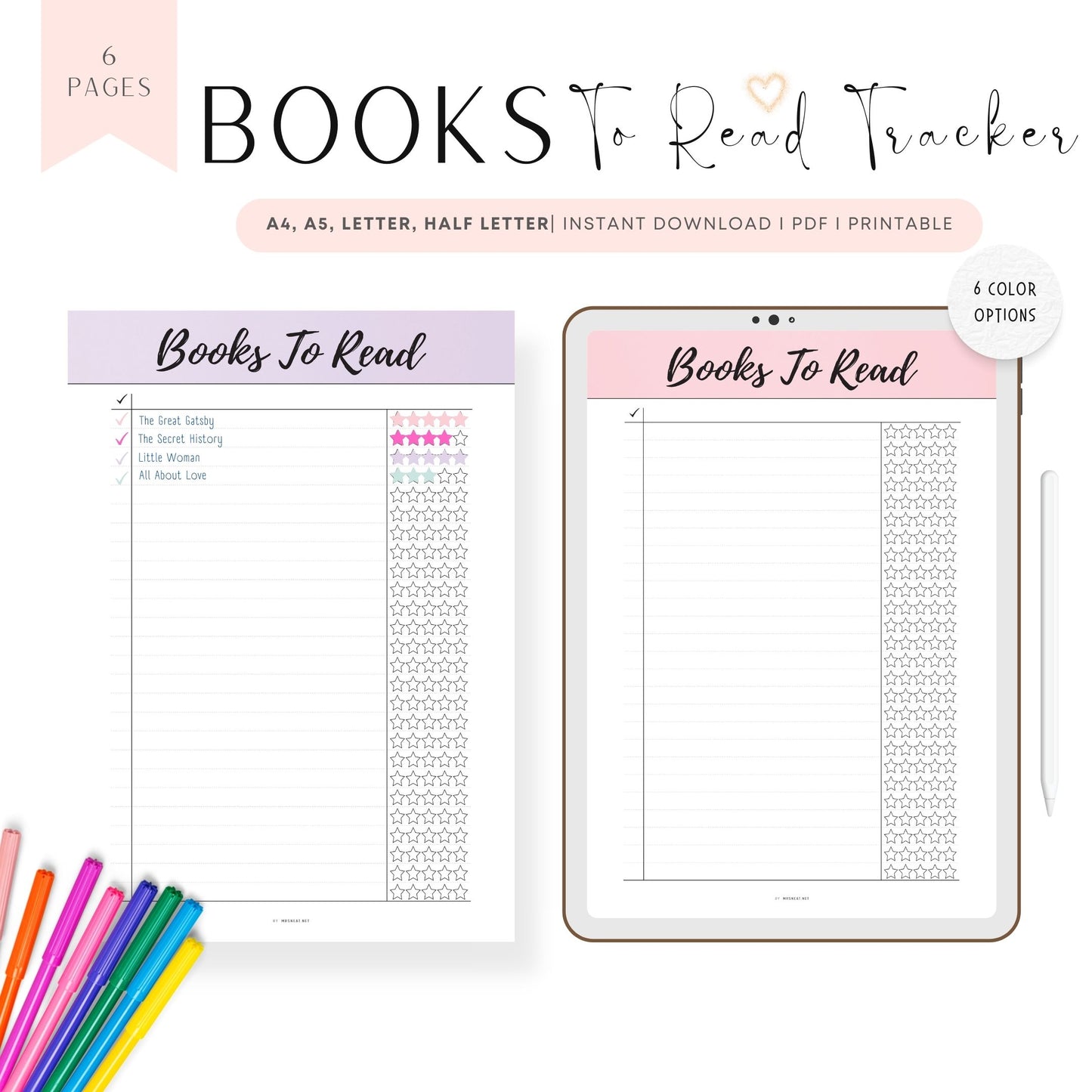 Pink Books To Read List Template Printable