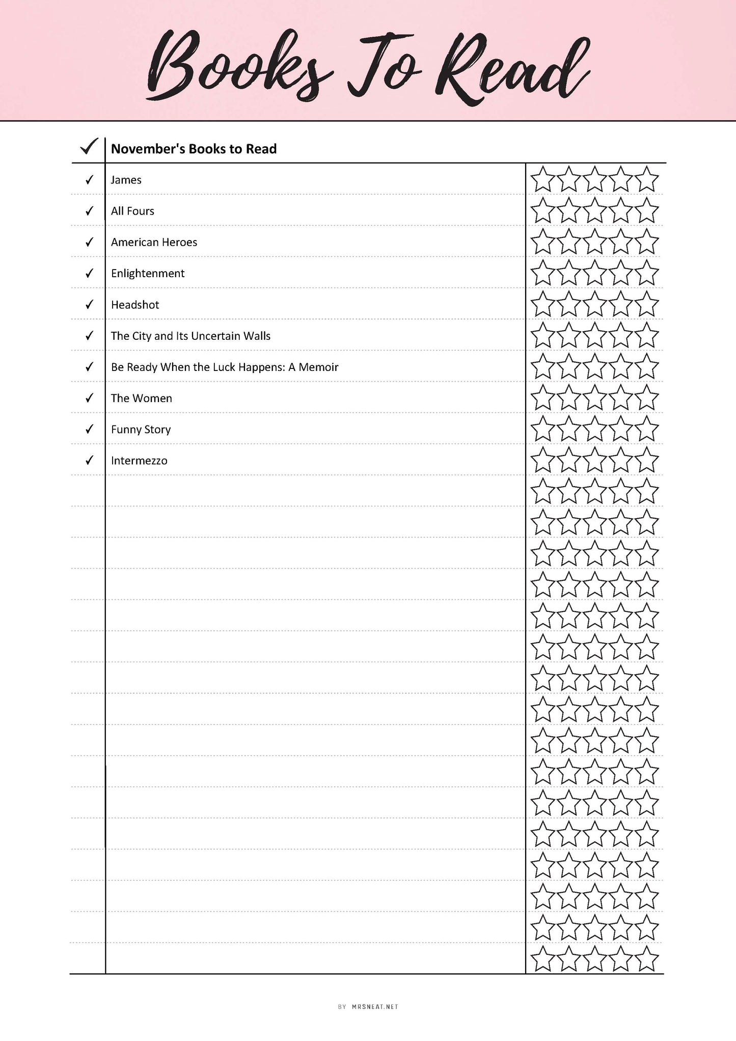 Fillable Books To Read List Printable, Reading Journal, Book Tracker Log, List of Books To Read, PDF, 6 Colors, A4, A5, Letter, Half Letter