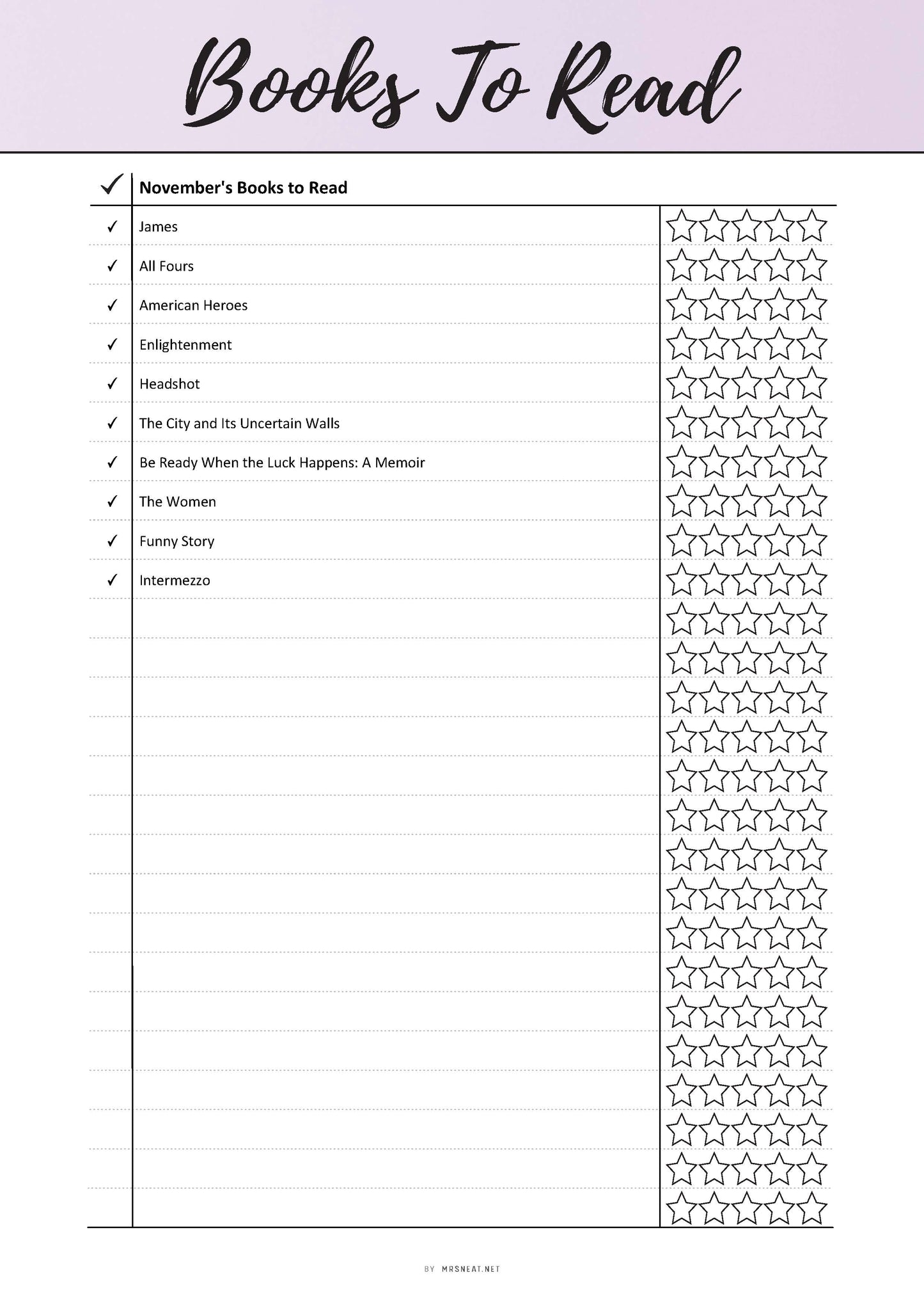 Fillable Books To Read List Printable, Reading Journal, Book Tracker Log, List of Books To Read, PDF, 6 Colors, A4, A5, Letter, Half Letter