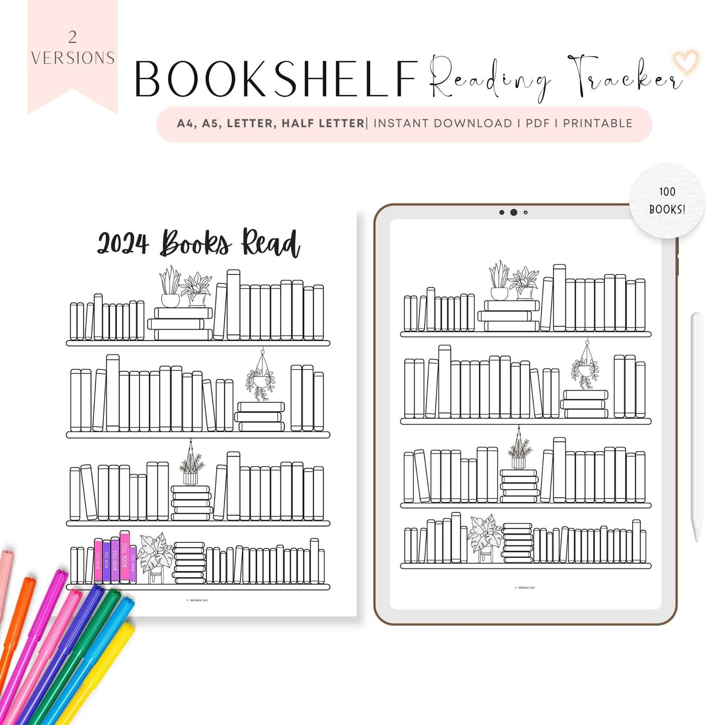 Bookshelf Reading Tracker Printable - 100 Books