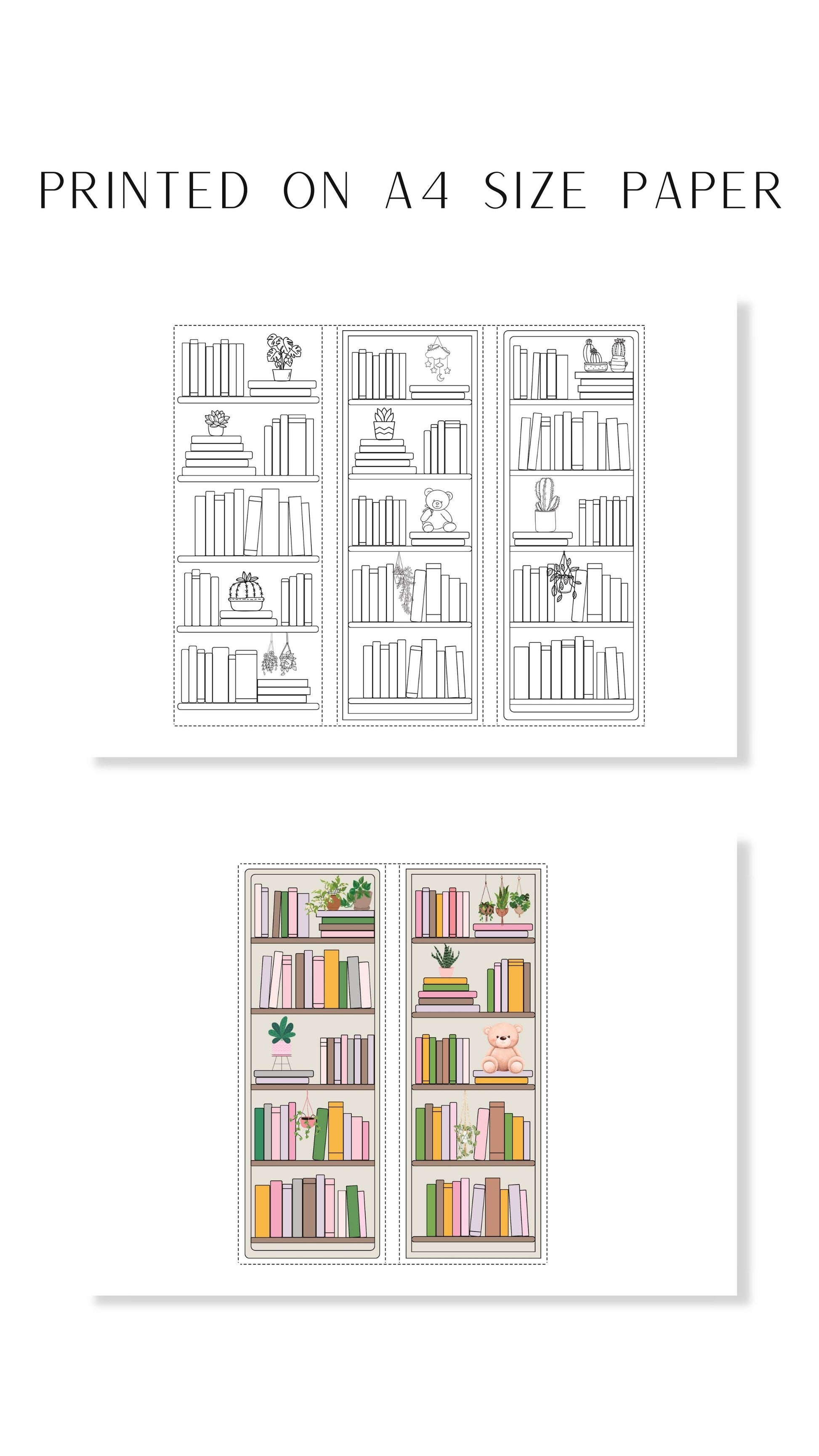 Printable Bookshelf Bookmark 5 Designs, Colors and Neutral Theme, 50 Books Each