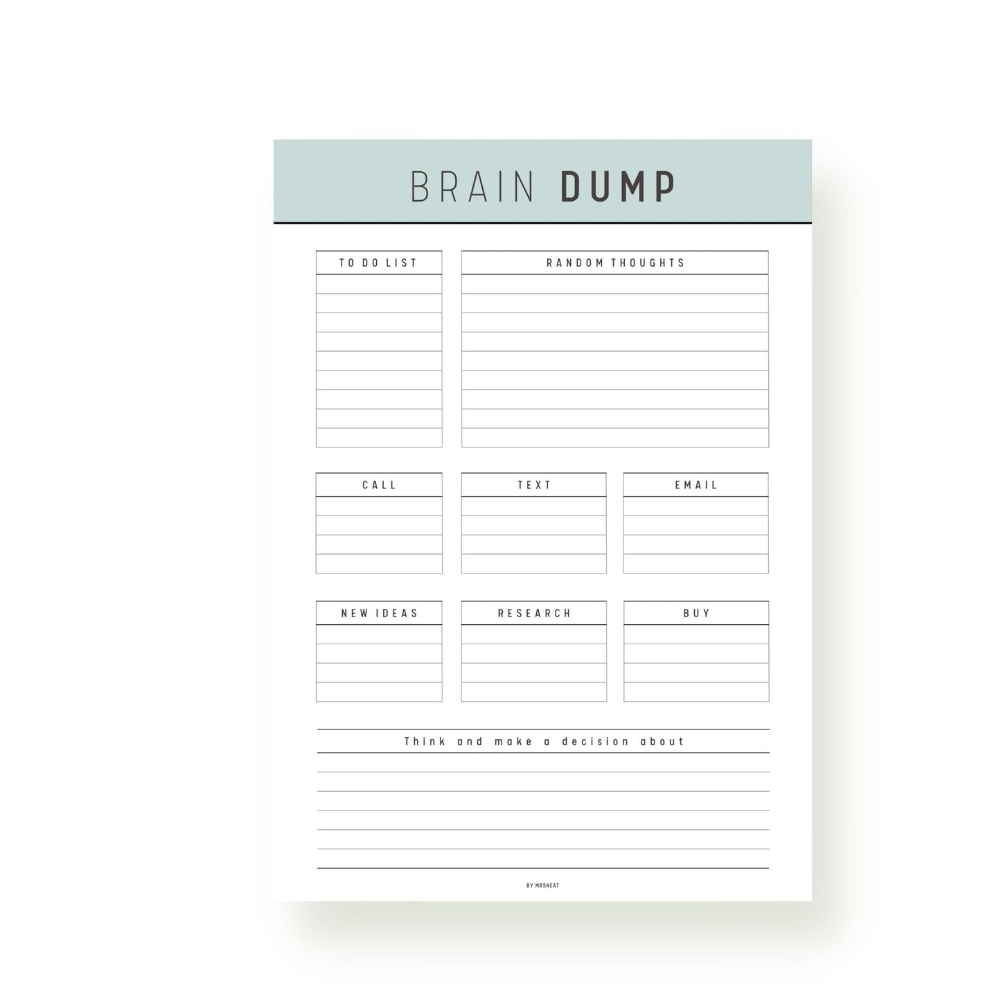 Green Brain Dump Planner Printable