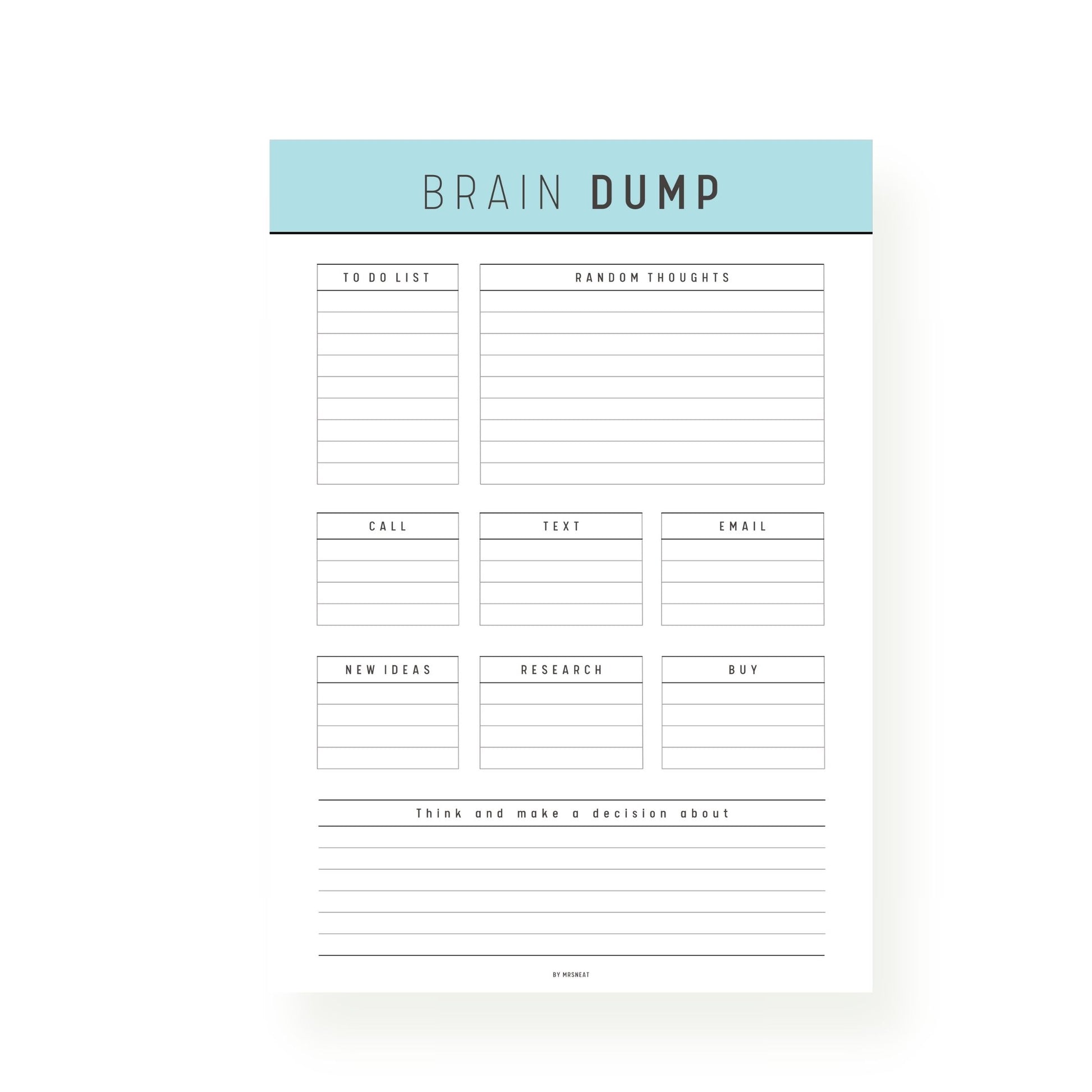 Blue Brain Dump Planner Printable