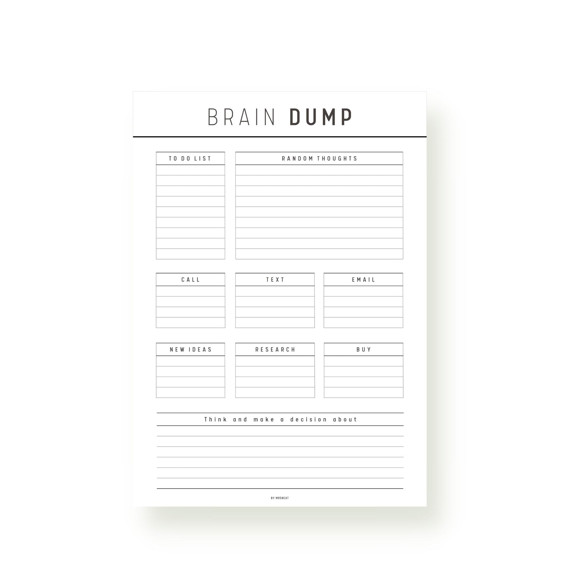 Neutral Brain Dump Planner Printable