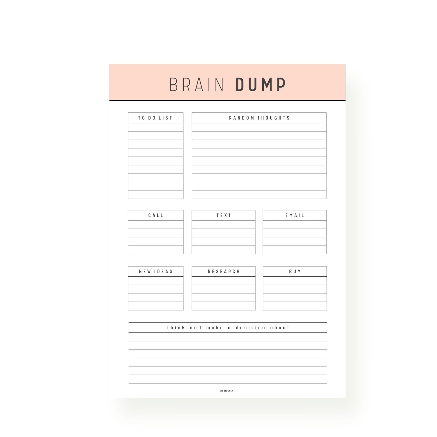 Orange Brain Dump Planner