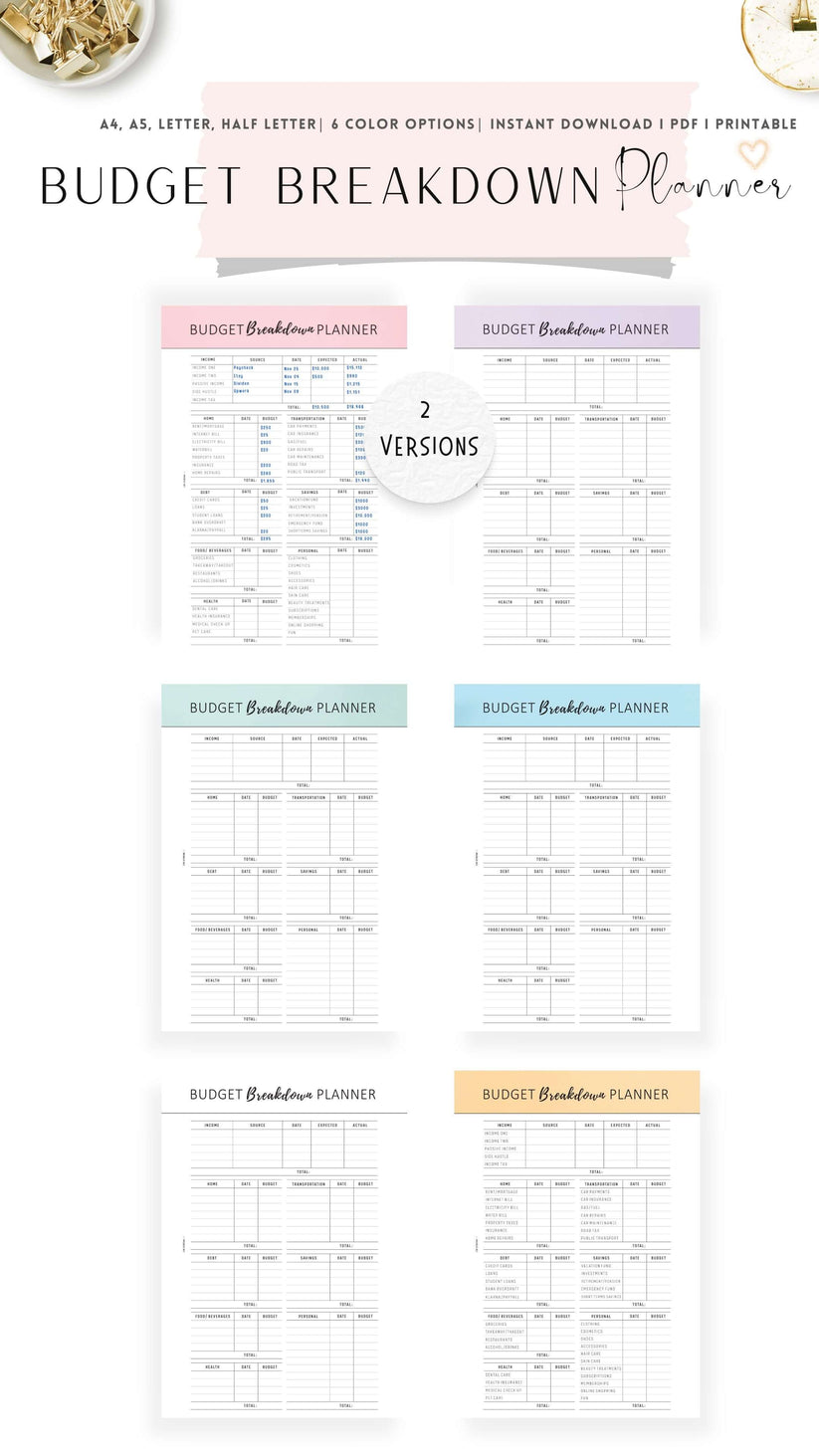 Budget Breakdown Planner Template Mrsneat