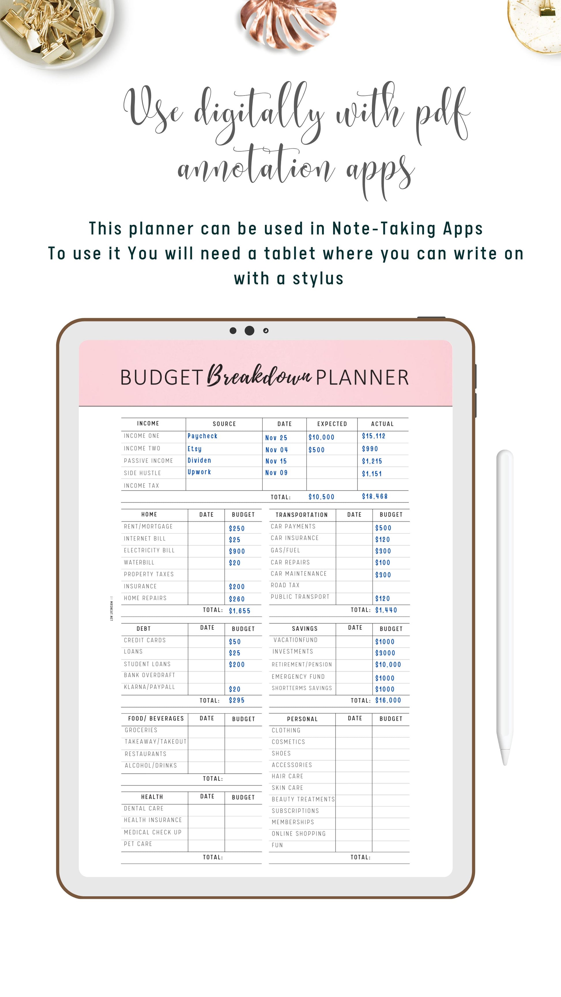 Digital Budget Breakdown Planner Template