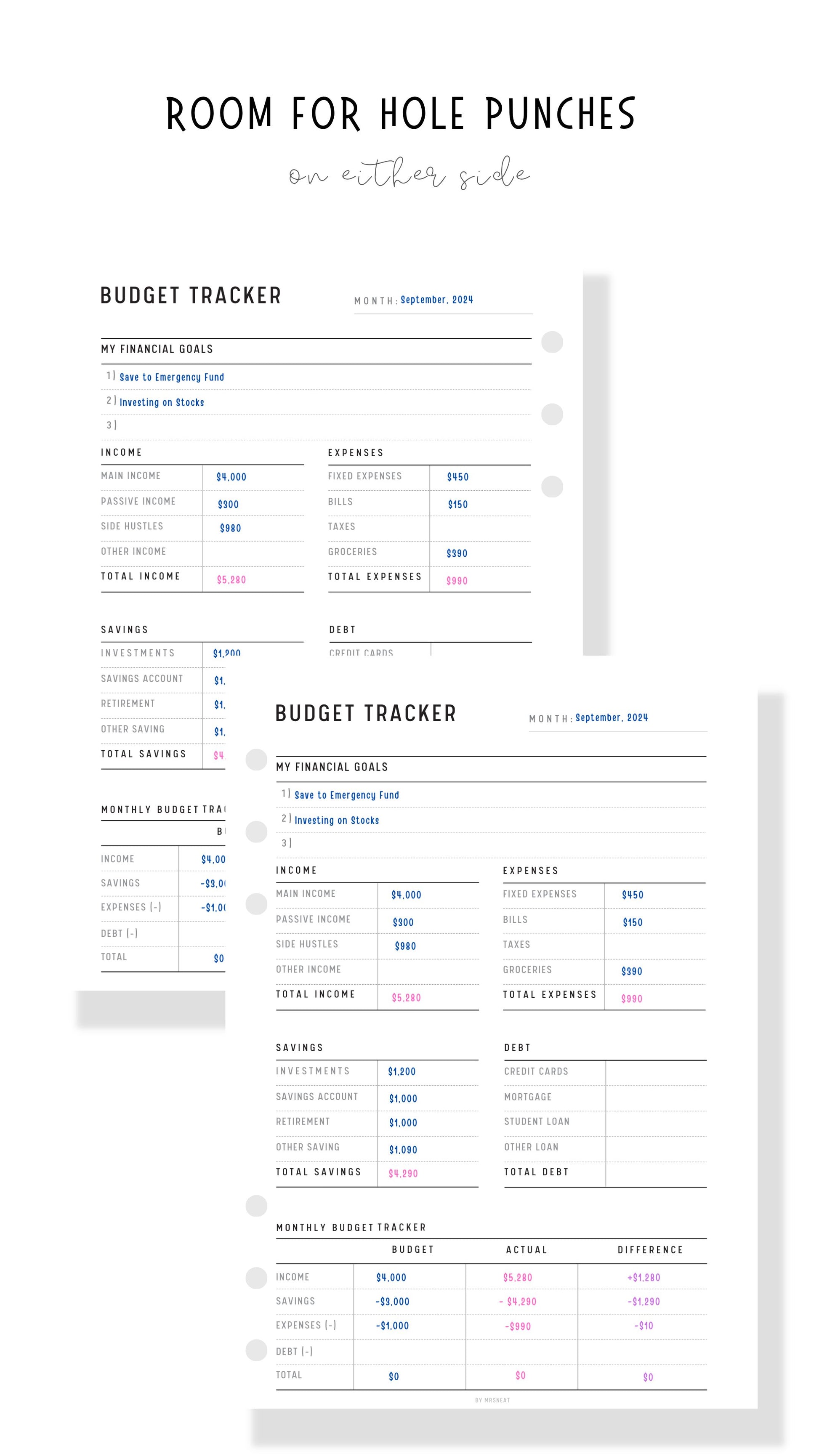 Minimalist Monthly Budget Tracker Printable