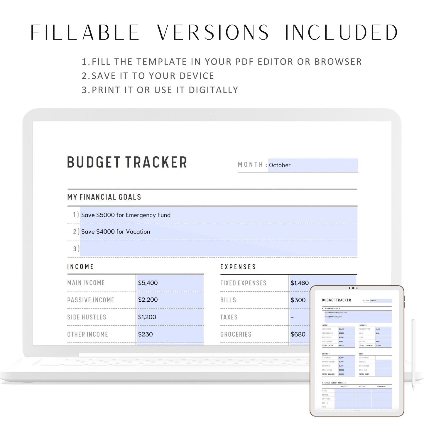 Editable Monthly Budget Tracker Printable, Budget Planner, Paycheck Budget, Bi-weekly Budget, Finance Overview, A4, A5, Letter & Half Letter