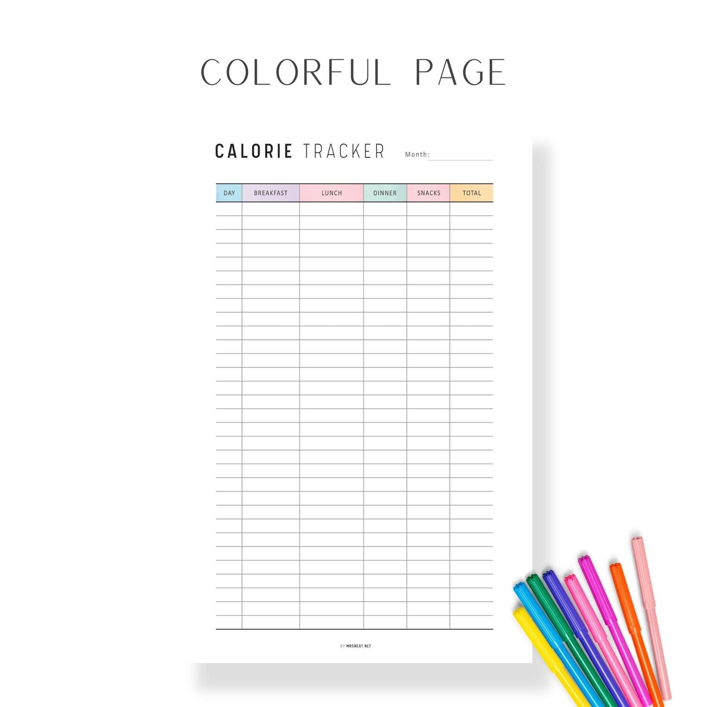 Food Calorie Tracker Printable, Digital Calorie Counter Tracker, Fillable Daily Food Journal, A4, A5, Letter, Half Letter, Colorful Planner