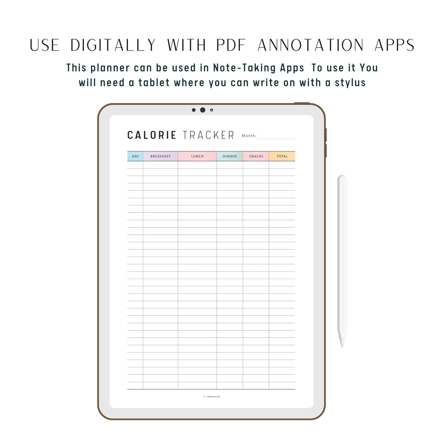 Food Calorie Tracker Printable, Digital Calorie Counter Tracker, Fillable Daily Food Journal, A4, A5, Letter, Half Letter, Colorful Planner