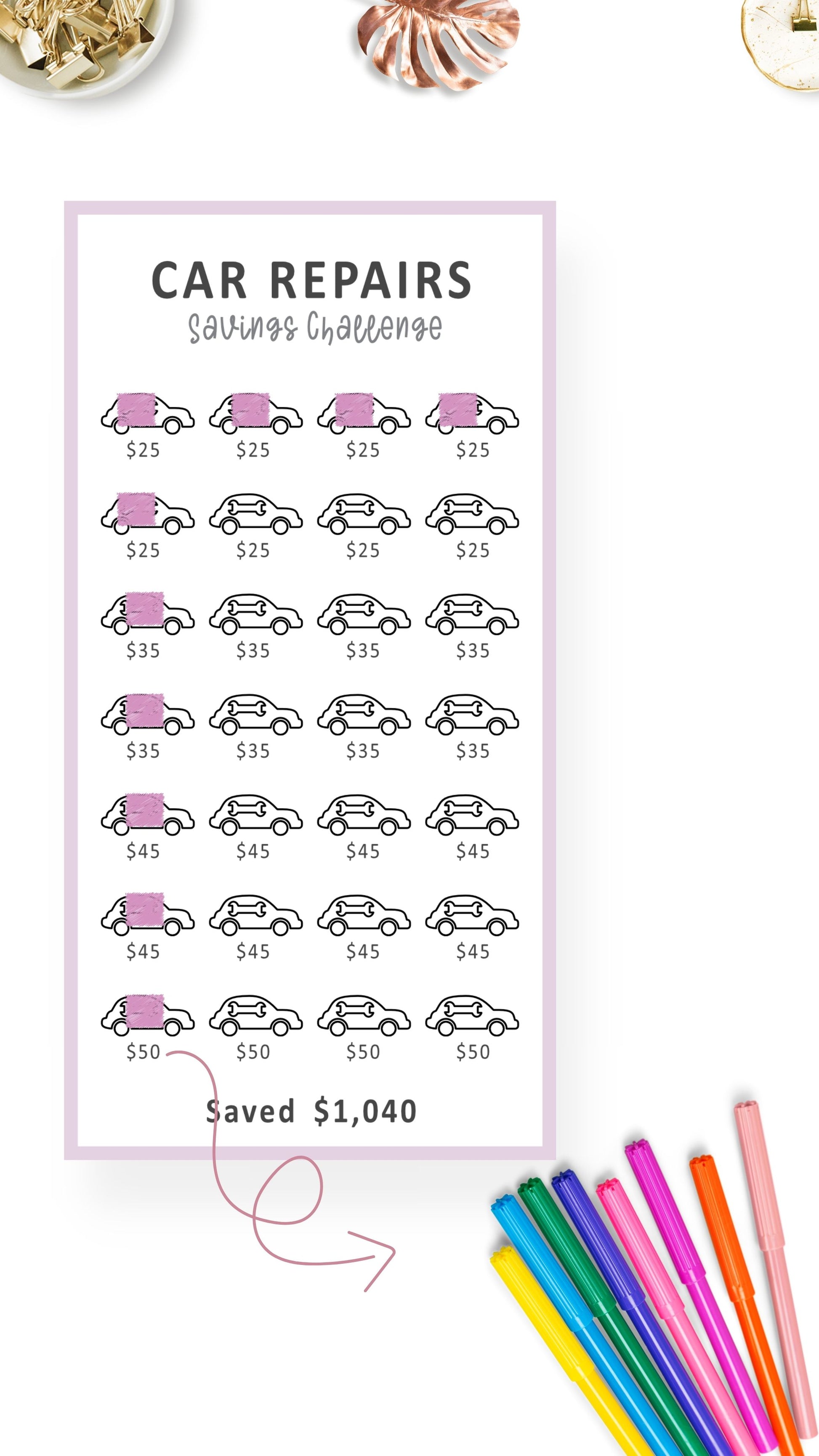 Lilac A6 Mini Savings Challenge Car Maintenance Fund