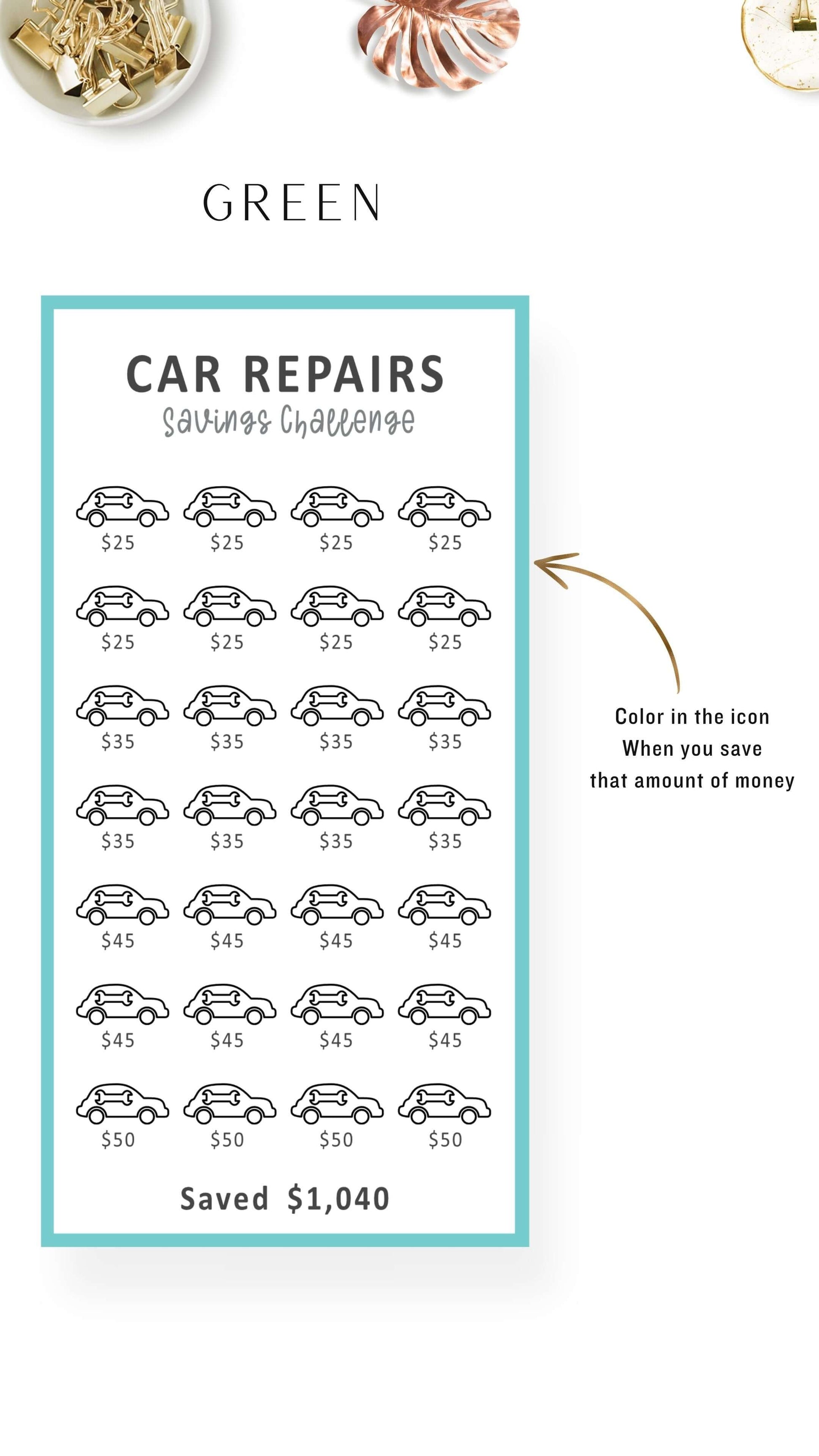 Green A6 Mini Savings Challenge Car Maintenance Fund