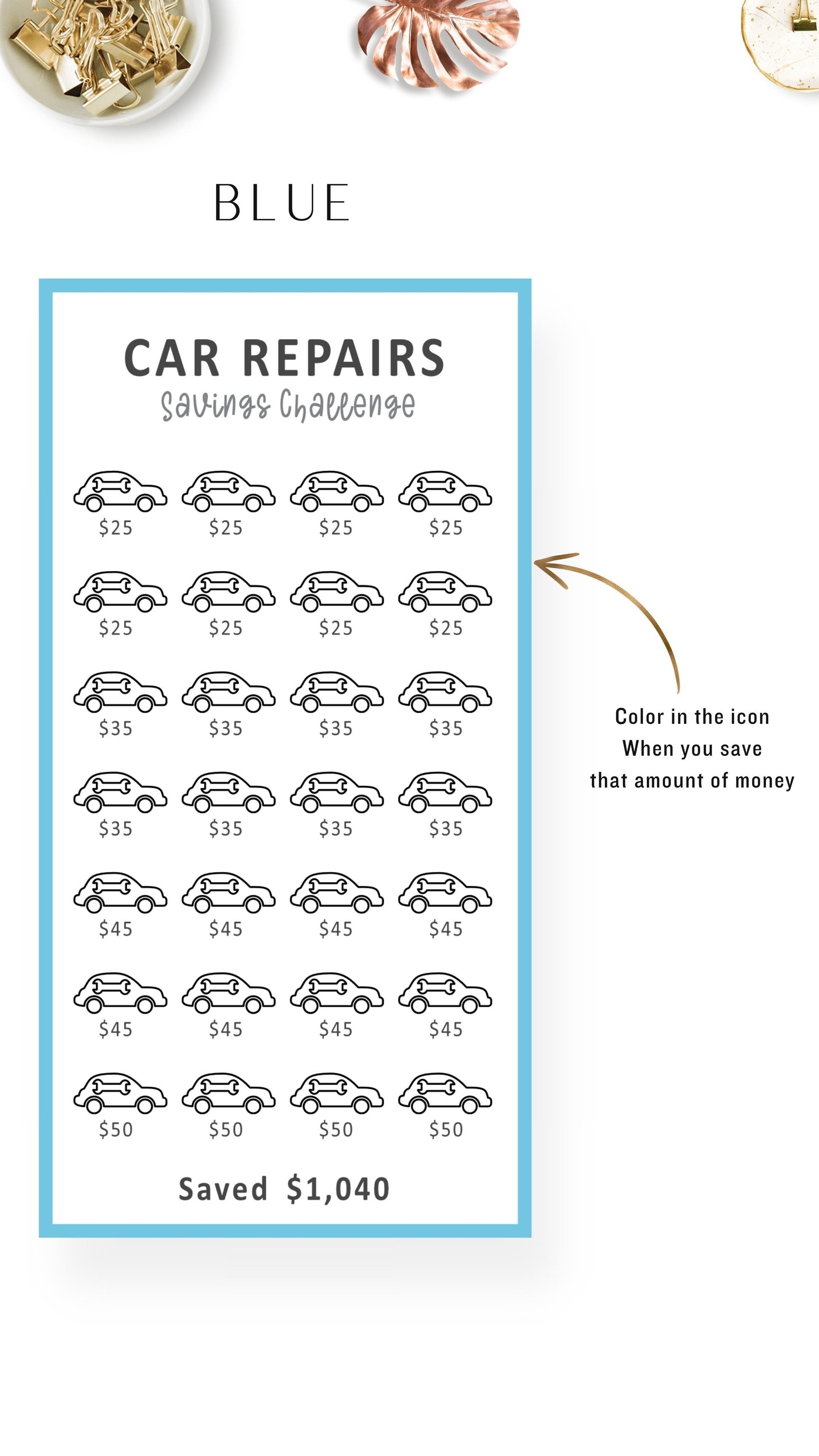 Blue A6 Mini Savings Challenge Car Repair Fund