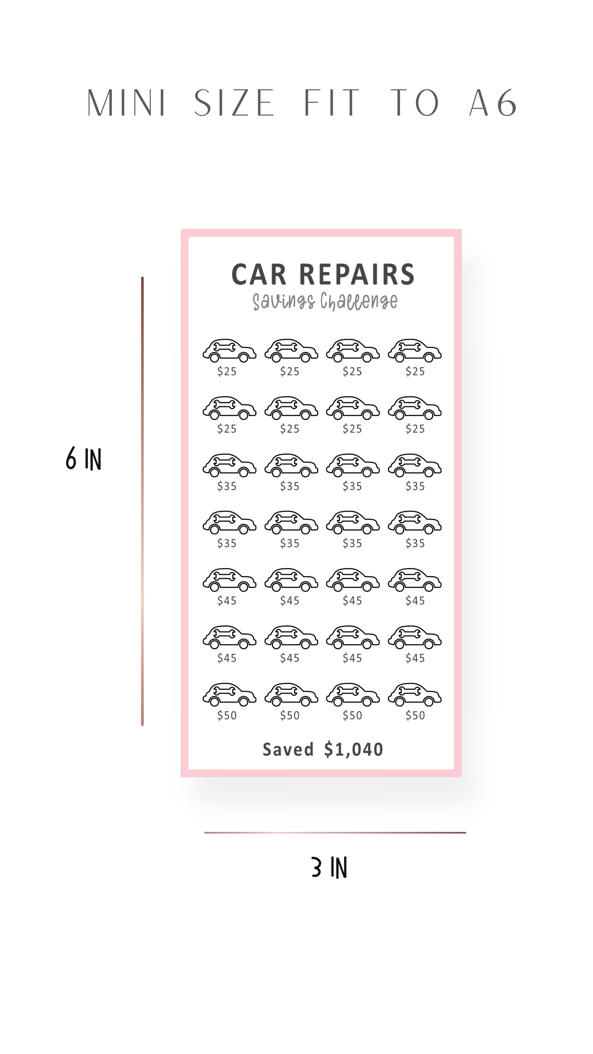 Pink A6 Mini Savings Challenge Car Maintenance Fund