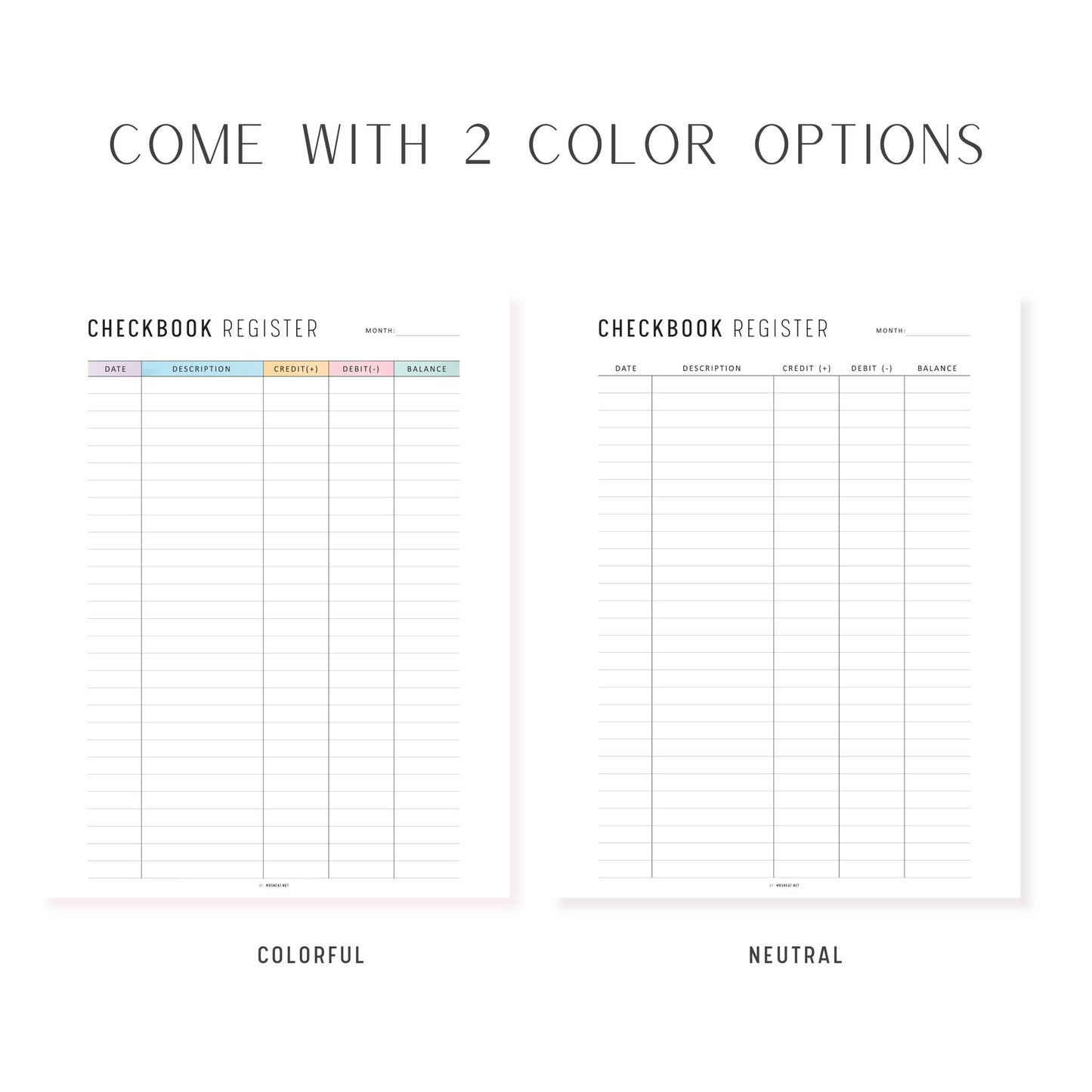 Checkbook Register Printable, Minimalist and Colorful Page, A4, A5, Letter, Half Letter