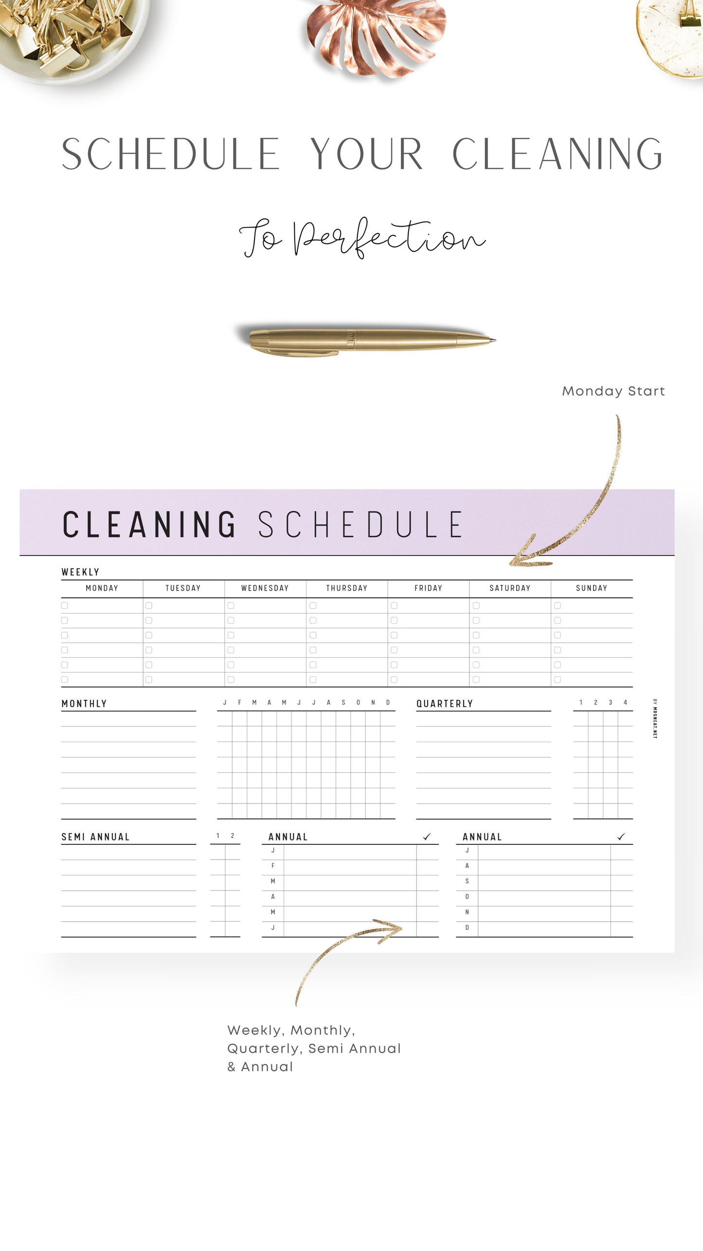 2 versions Printable Cleaning Schedule Template PDF