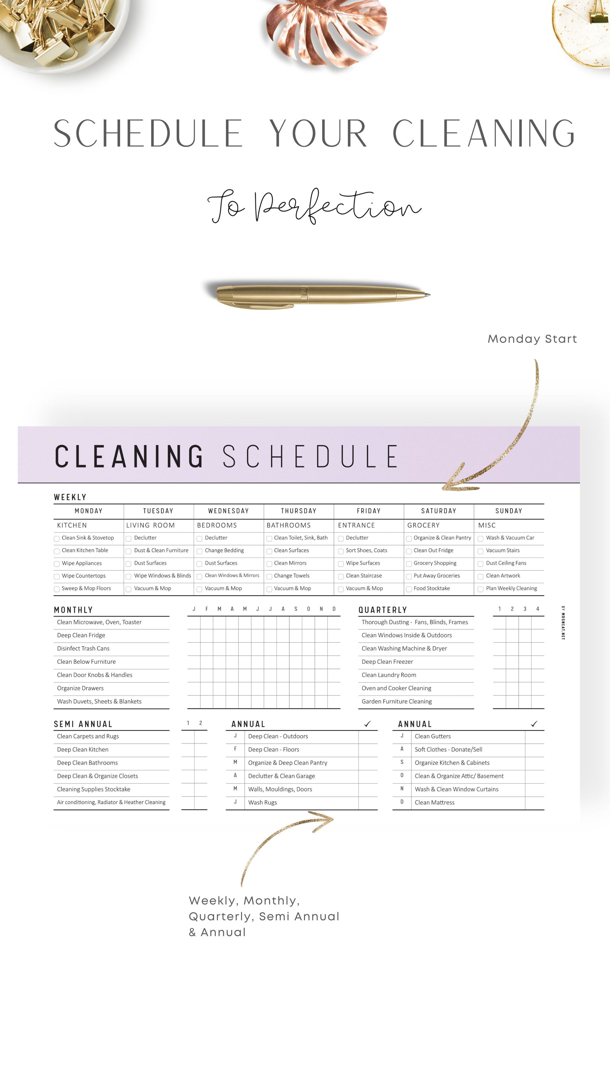 Lilac Printable Cleaning Schedule Template PDF