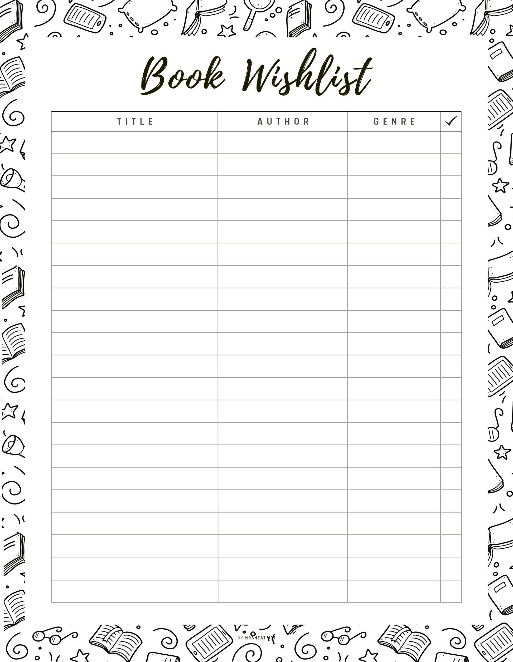 Colorful Book Wishlist Template Printable, 5 colors : Peach, Green, Blue, Pink and Neutral, A4, A5, Letter, Half Letter, Digital Planner