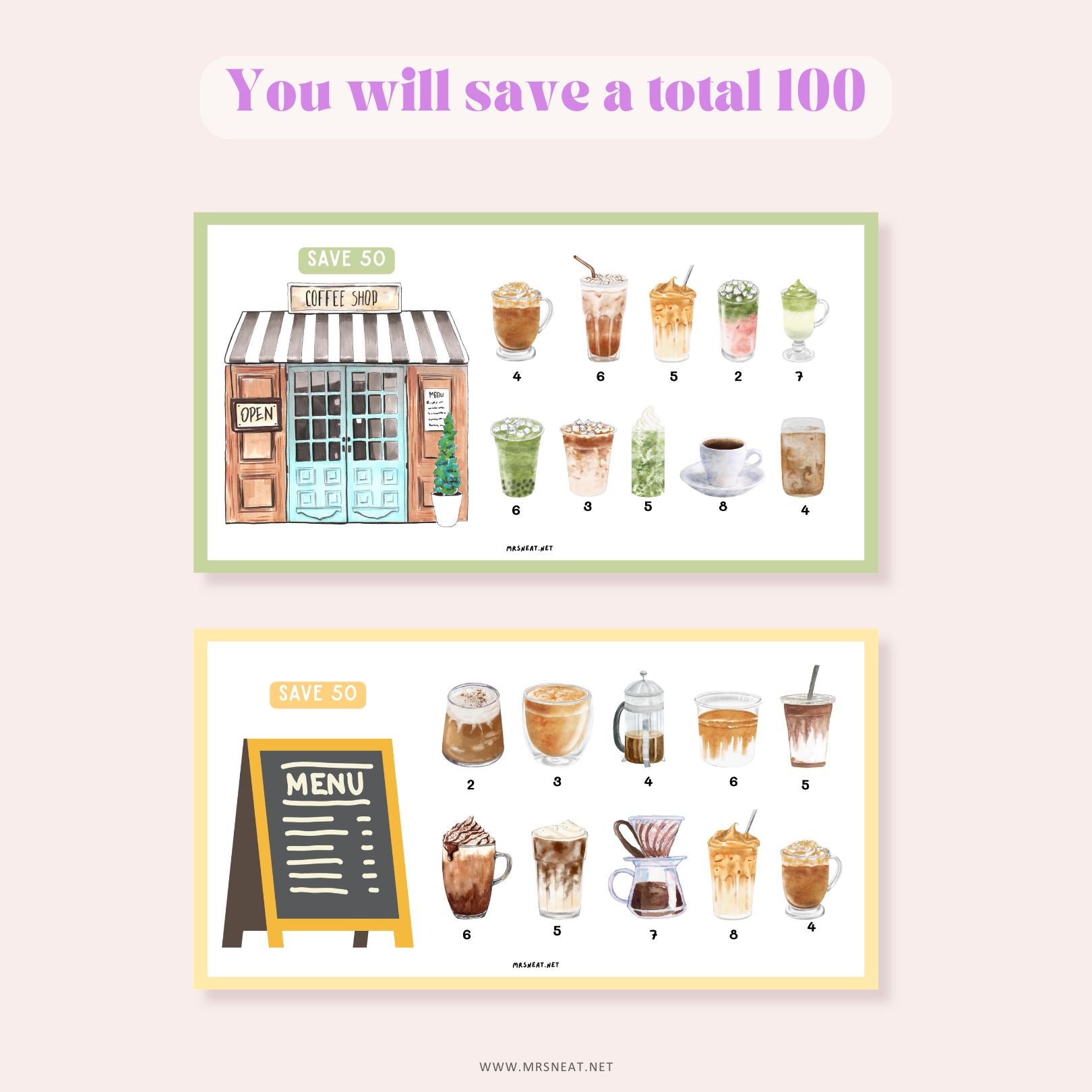 Coffee Fund Savings Challenge, Tiny Mini Savings Challenge, 2 Challenges, A6, Printable, Digital Download, Budget Tracker, Savings Tracker, Money Tracker, Fun Mini Game, Cash Stuffing, Low Income Savings Challenge, Low income budget tracker