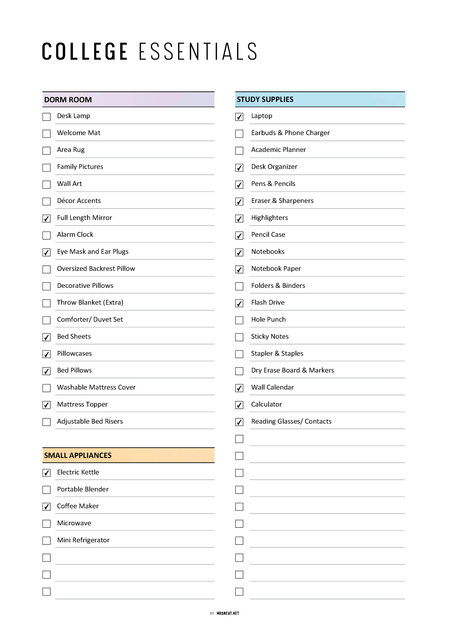 How to use Editable College Dorm Essentials Checklist Printable for Freshman