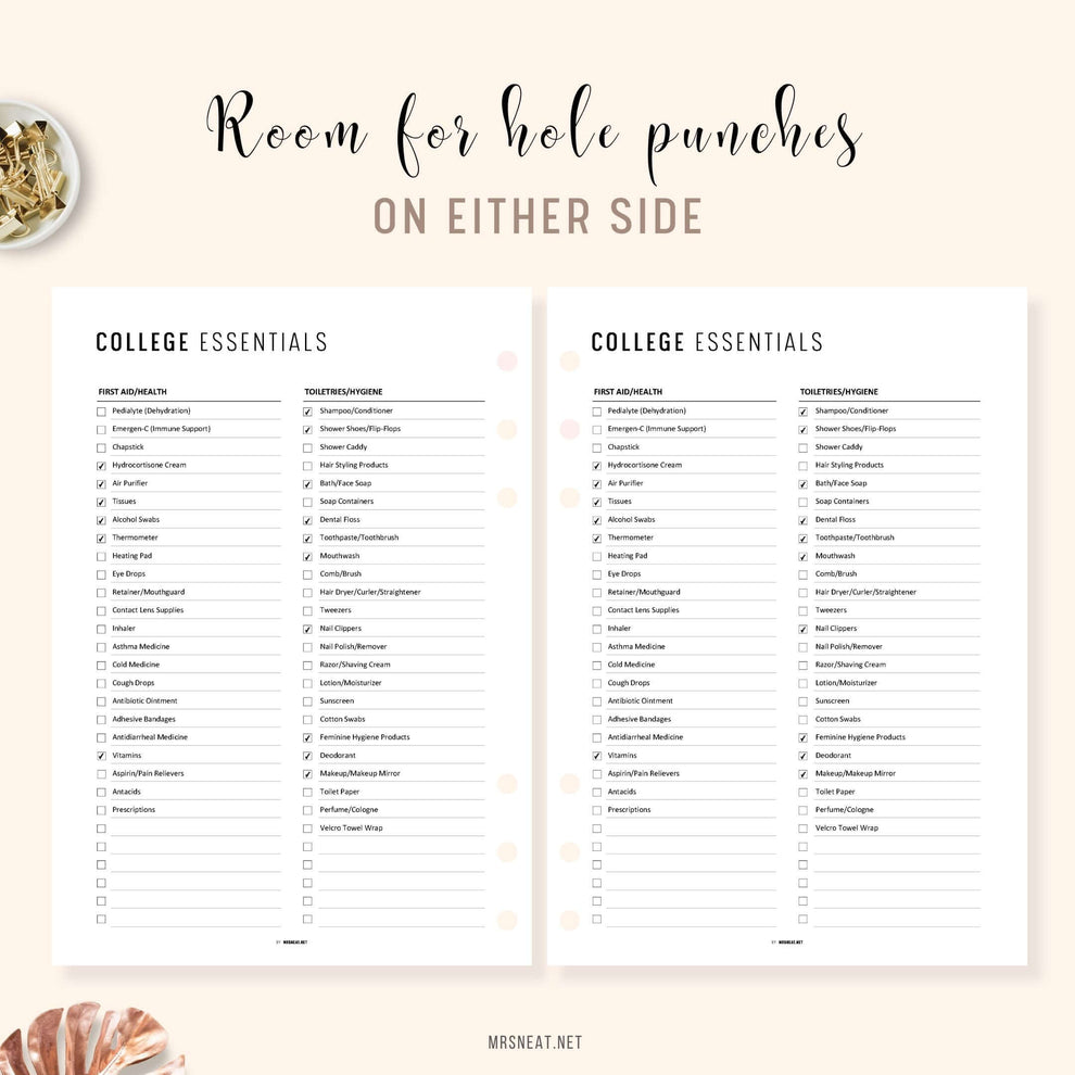 College Dorm Essentials Checklist PDF - M473 – mrsneat
