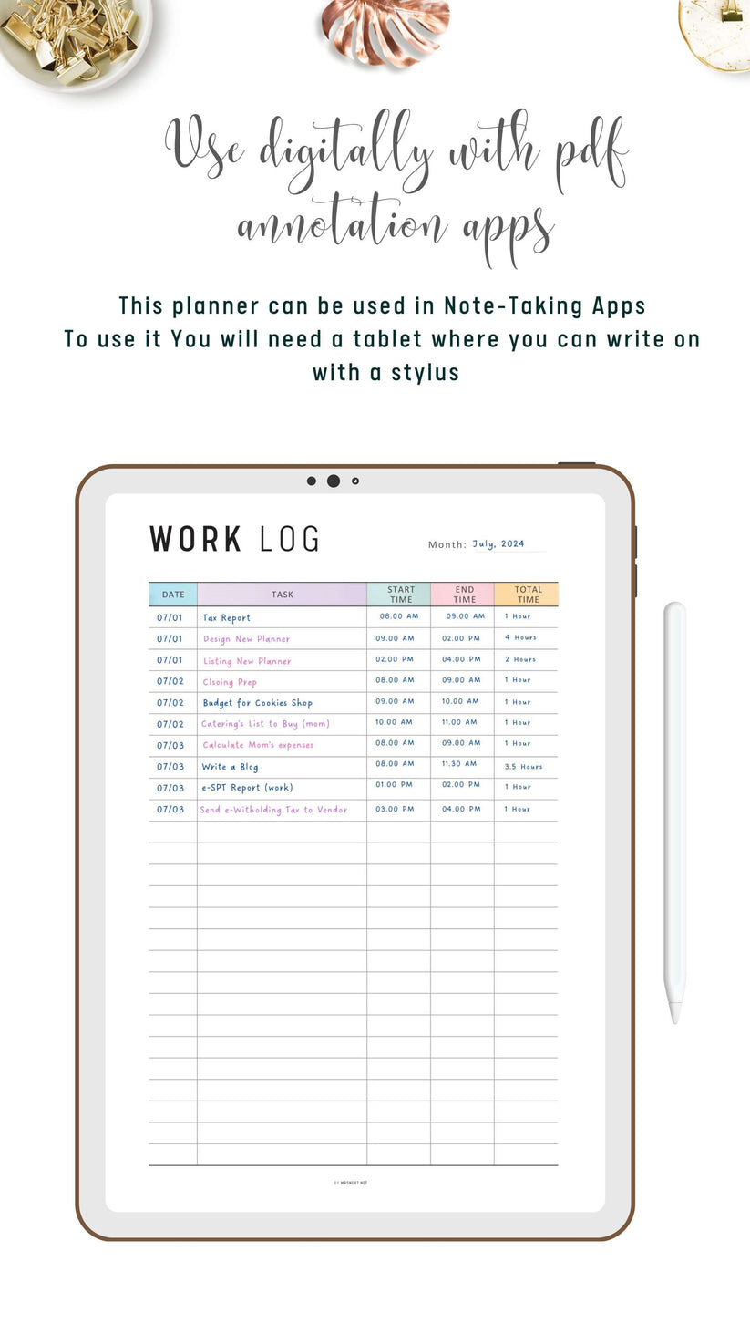 Printable Work Log Template Mrsneat