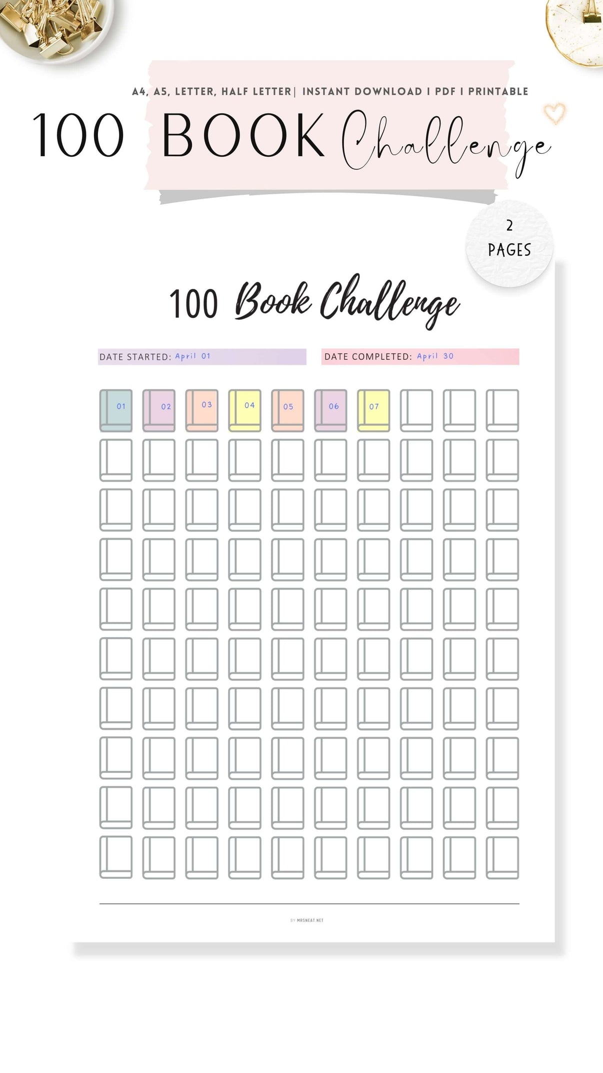 100 Book Challenge Template Printable mrsneat
