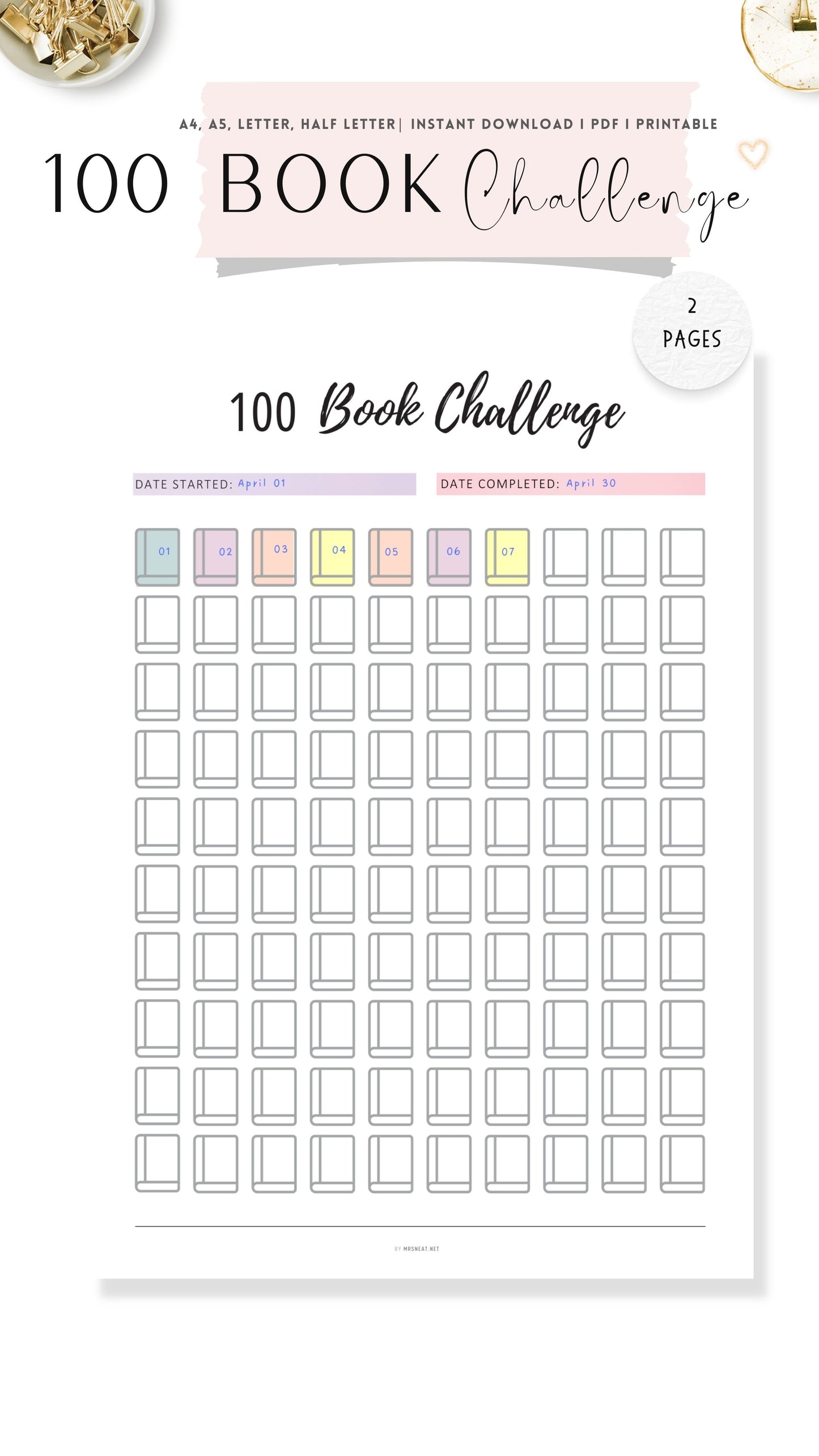 100 Book Challenge Template PDF