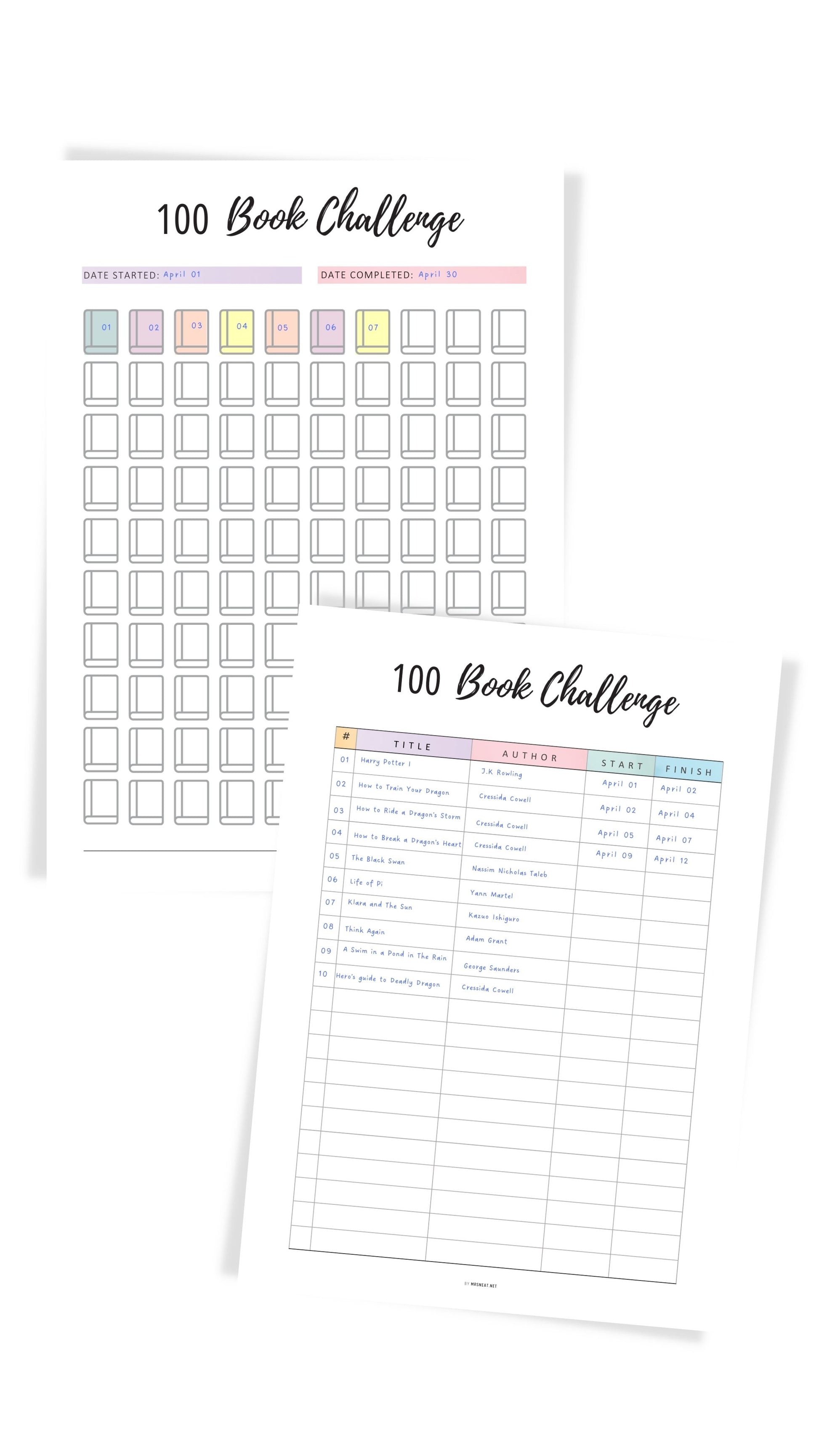 Colorful 100 Book Challenge Template Printable