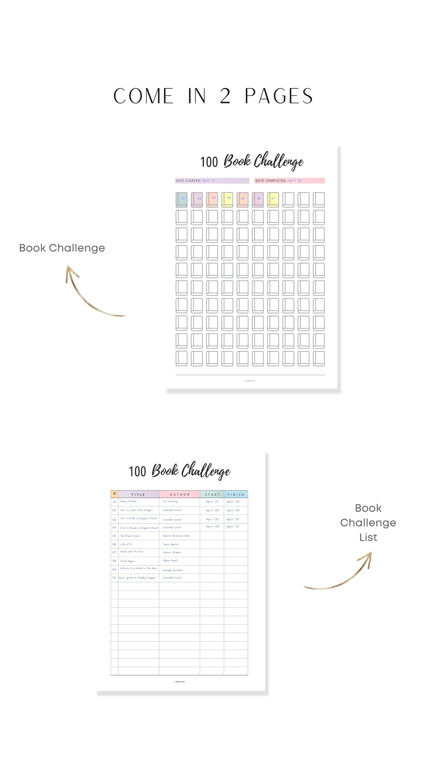 2 Pages 100 Book Challenge Template Printable